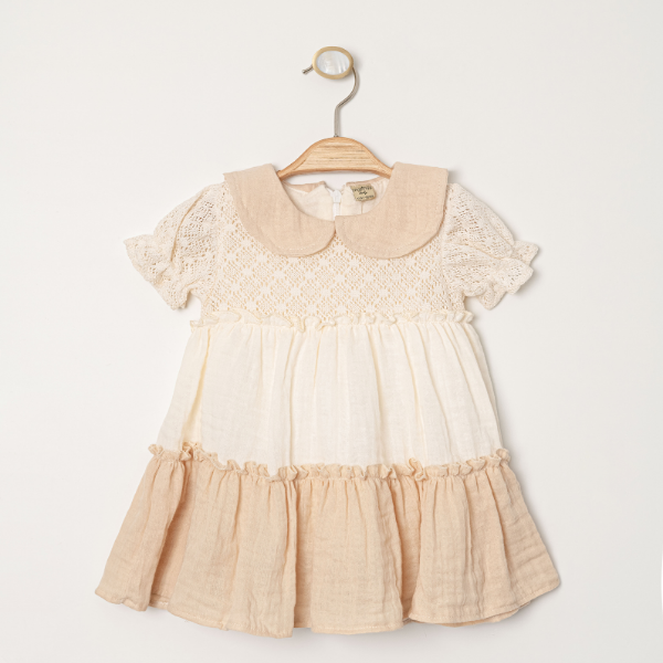 MY PİNGY ETEĞİ DETAYLI MÜSLİN  ELBİSE 9-24 AY