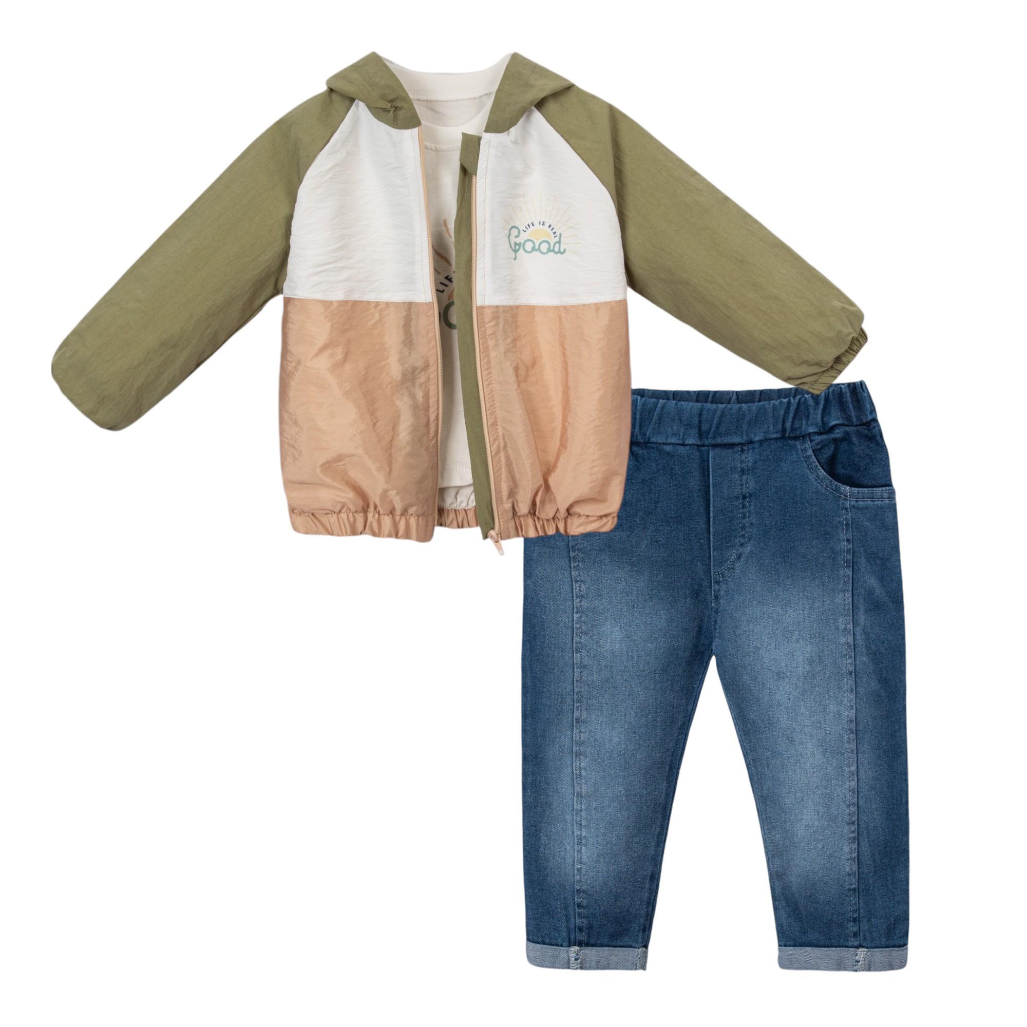 Nagoya Kot Pantolonlu Yağmurluklu Erkek Bebek Üçlü Takım