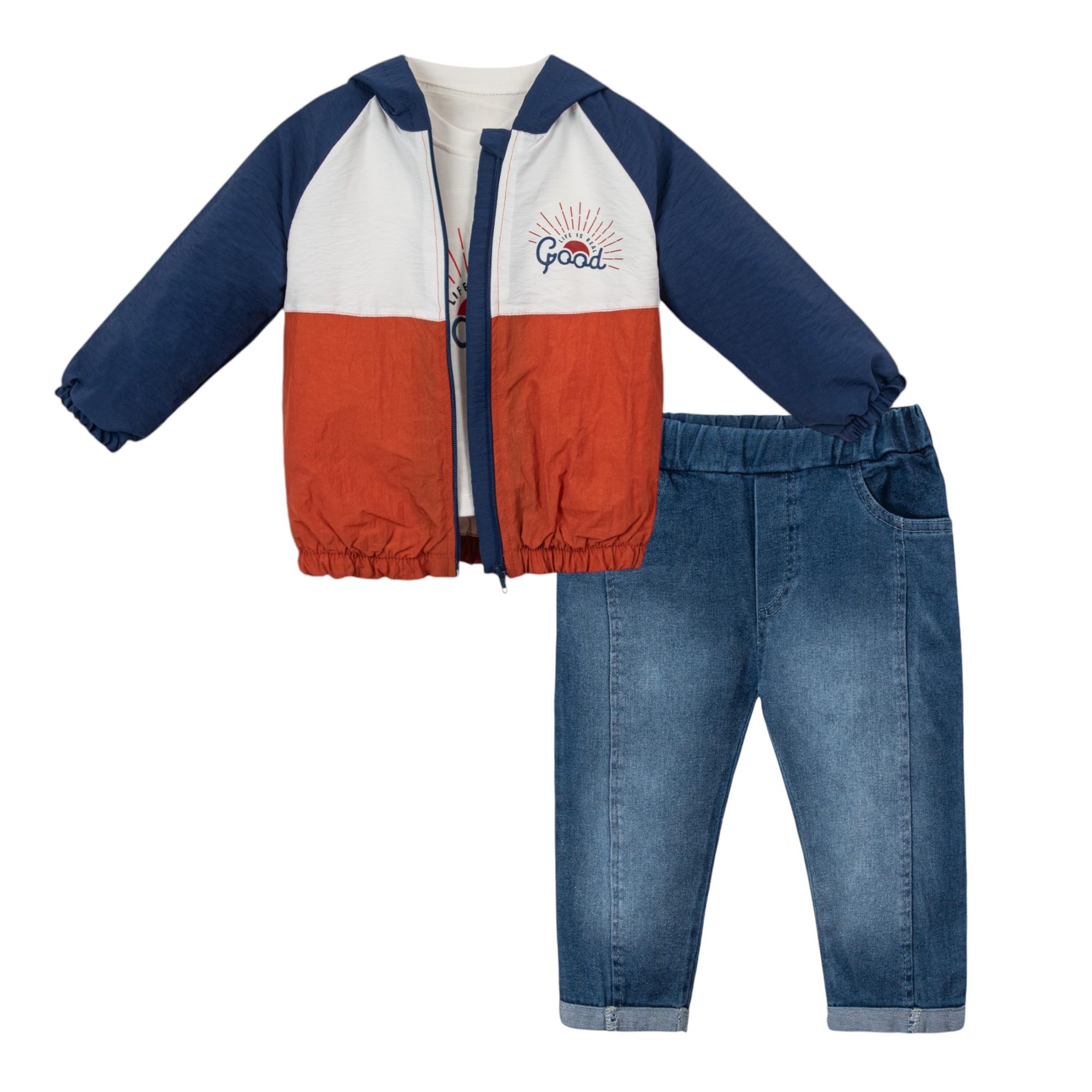 Nagoya Kot Pantolonlu Yağmurluklu Erkek Bebek Üçlü Takım