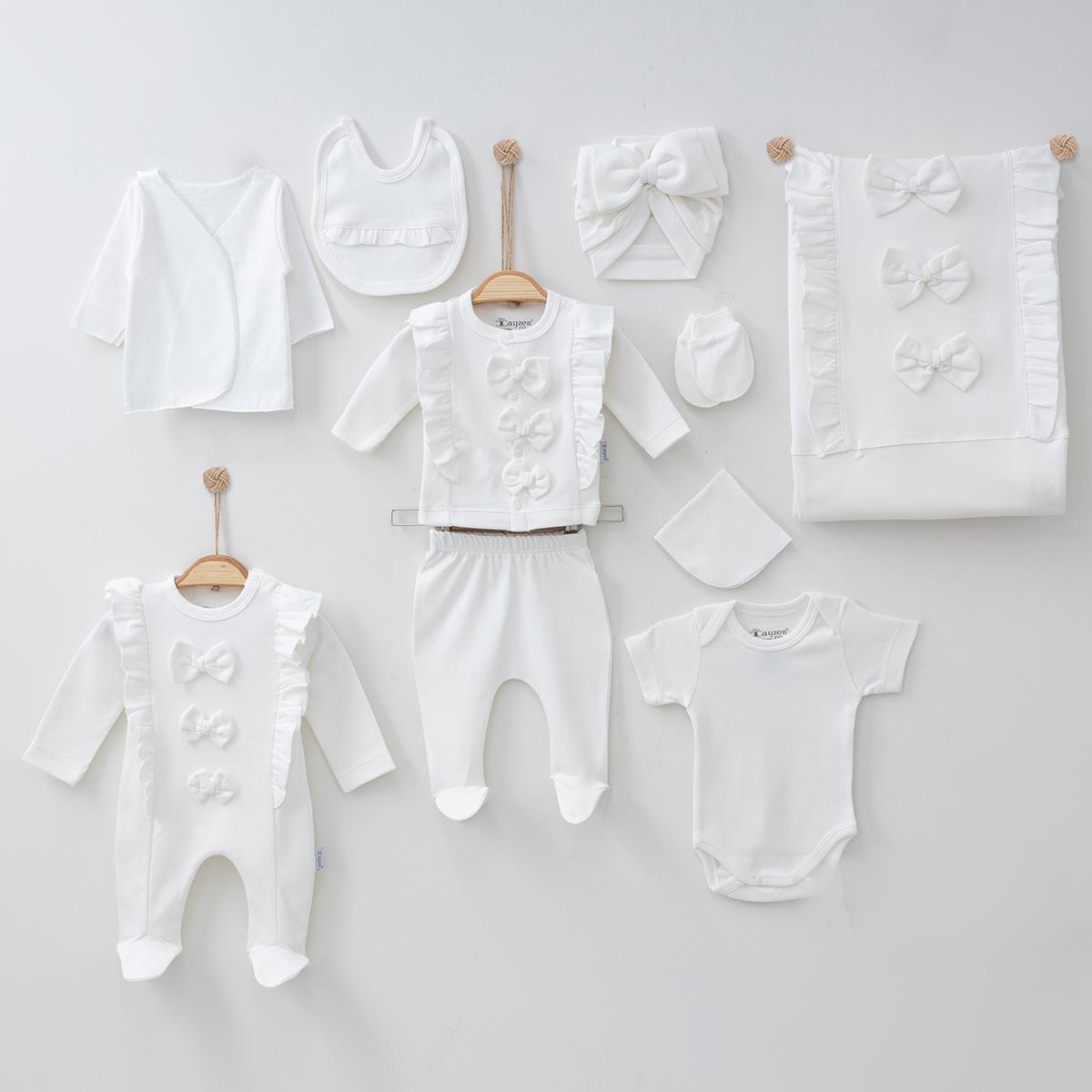 Naturel Fiyonklu Kız Bebek Onlu Hastane Çıkış Seti