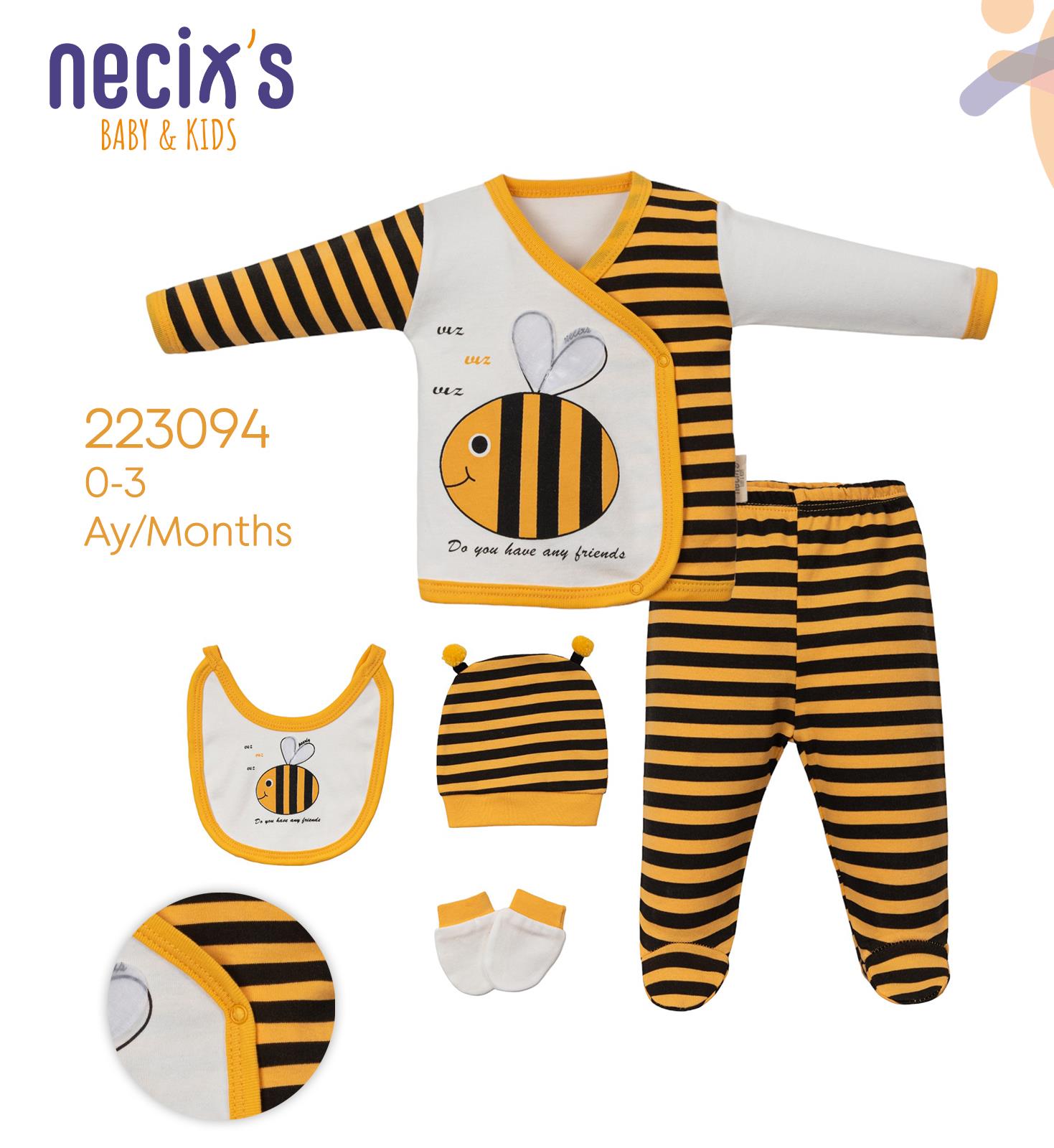 Necix's Arı Erkek Bebek Hastane Çıkışı Beşli Set