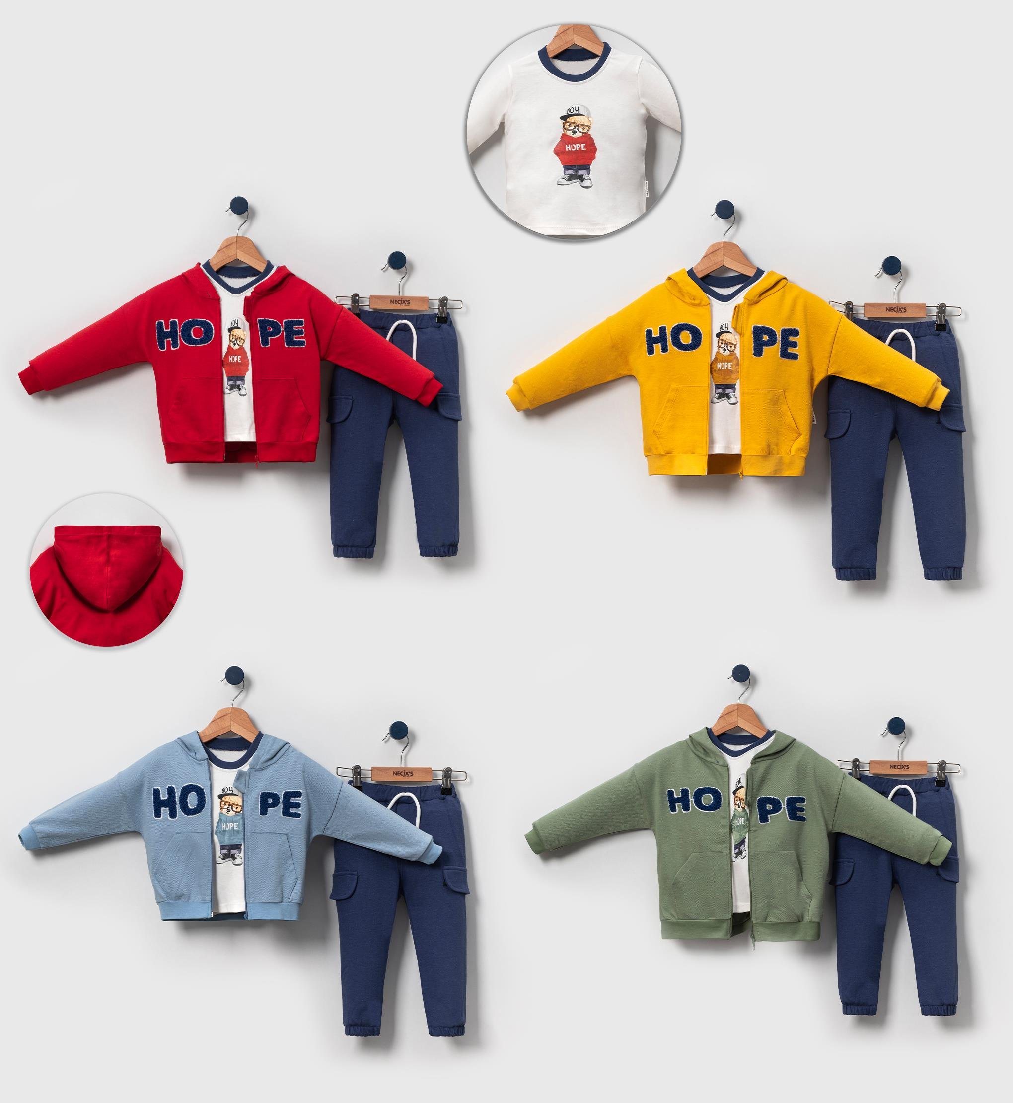 Necix's Chicago Erkek Bebek Kapüşonlu Üçlü Takım