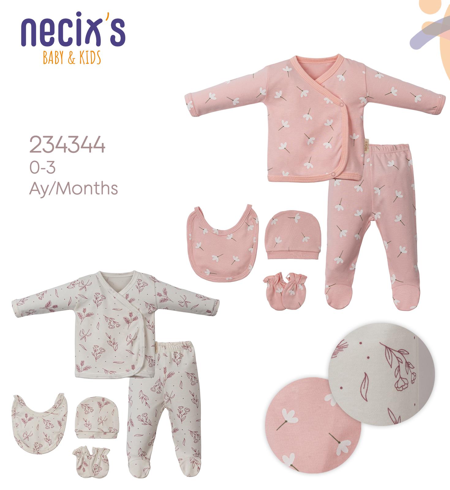 Necix's Çiçek Baskılı Kız Bebek Hastane Çıkışı Beşli Set