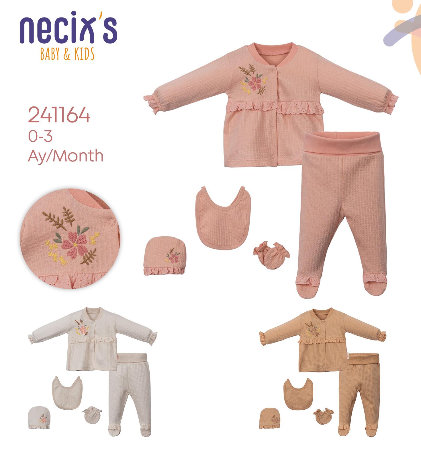 Necix's Çiçek Nakışlı Kız Bebek Hastane Çıkış Seti