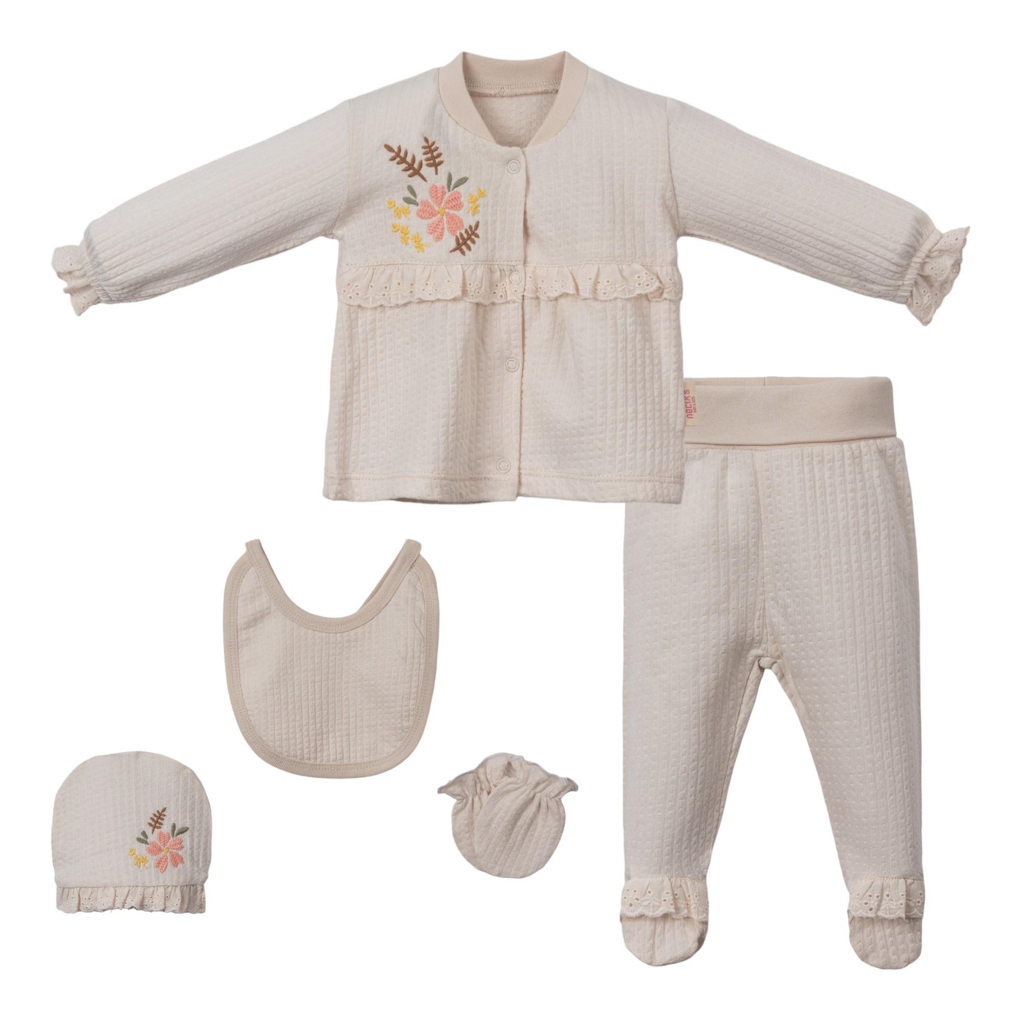 Necix's Çiçek Nakışlı Kız Bebek Hastane Çıkış Seti