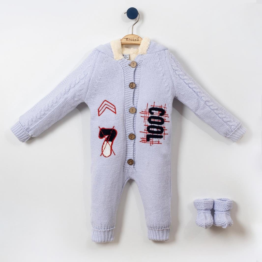 Necix's Cool Yazılı Patikli Erkek Bebek Triko Tulum