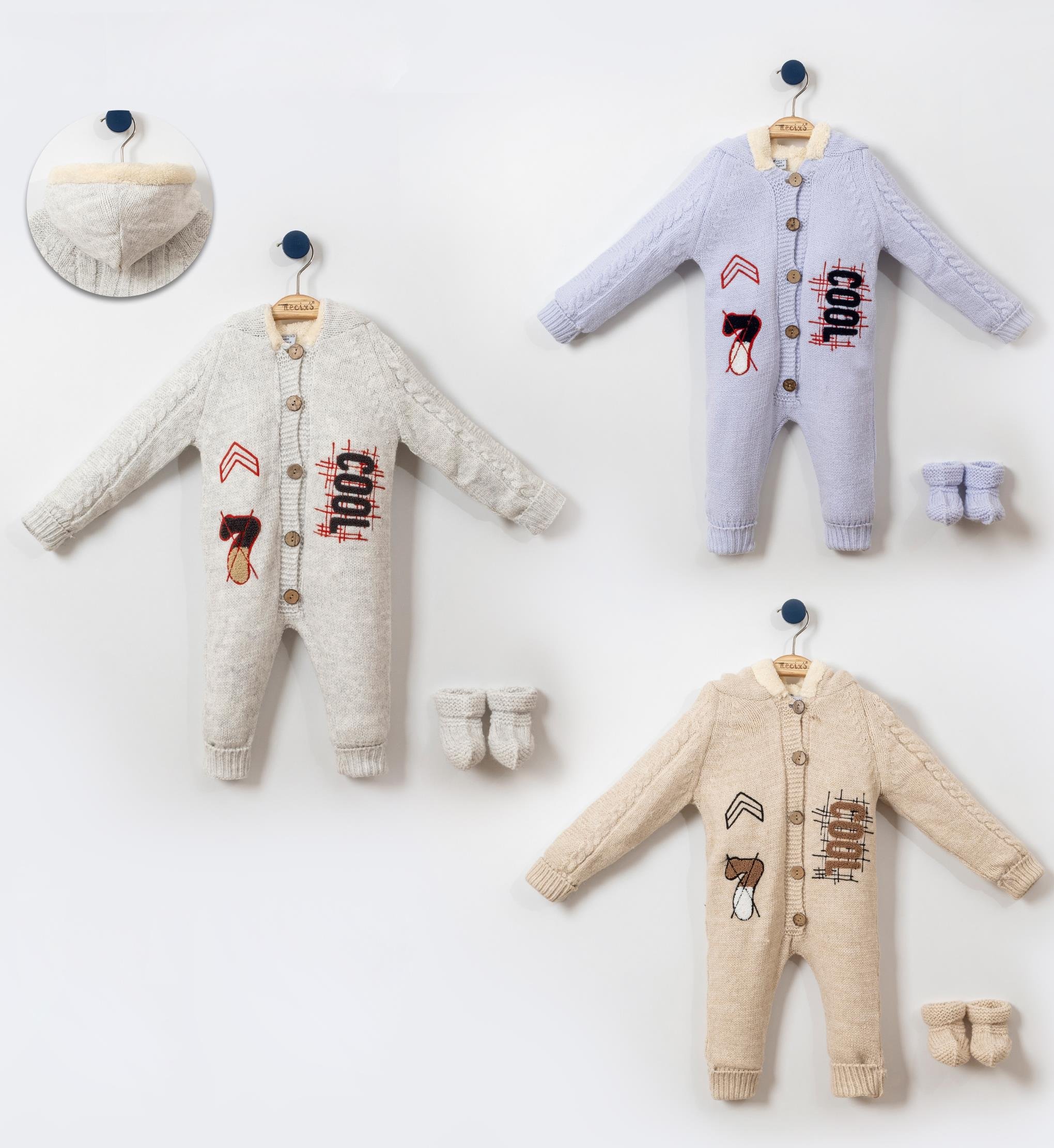 Necix's Cool Yazılı Patikli Erkek Bebek Triko Tulum