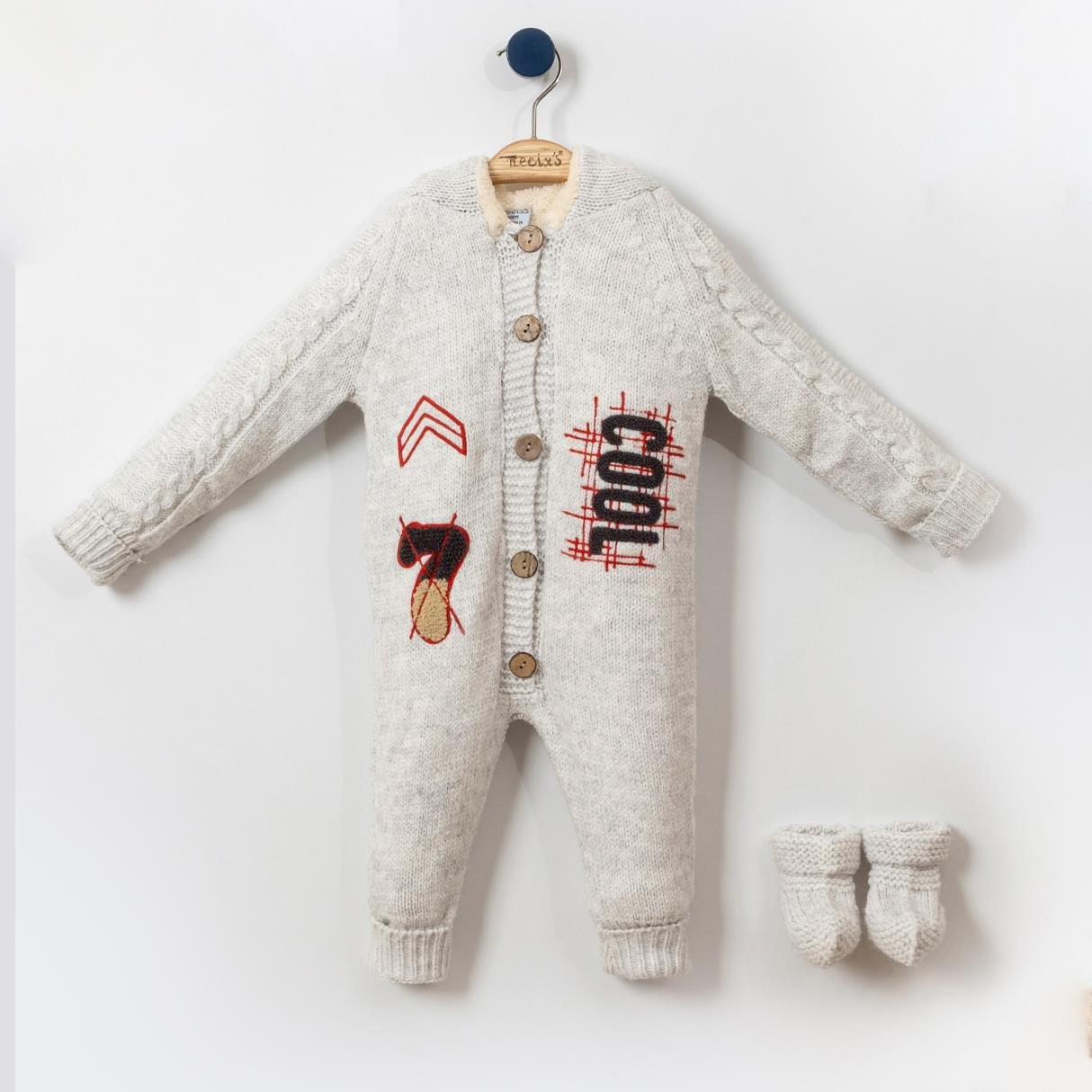 Necix's Cool Yazılı Patikli Erkek Bebek Triko Tulum