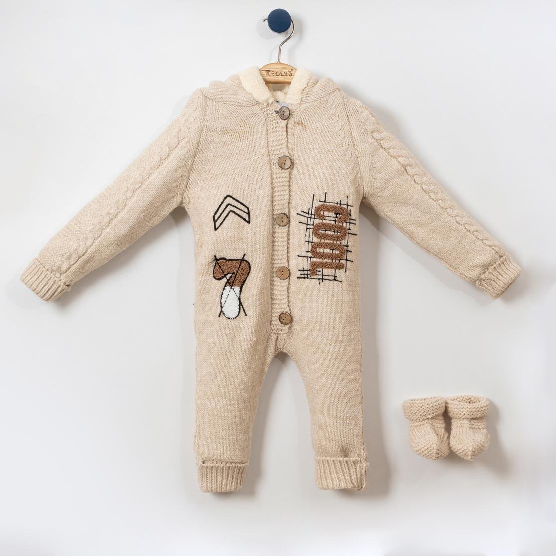 Necix's Cool Yazılı Patikli Erkek Bebek Triko Tulum