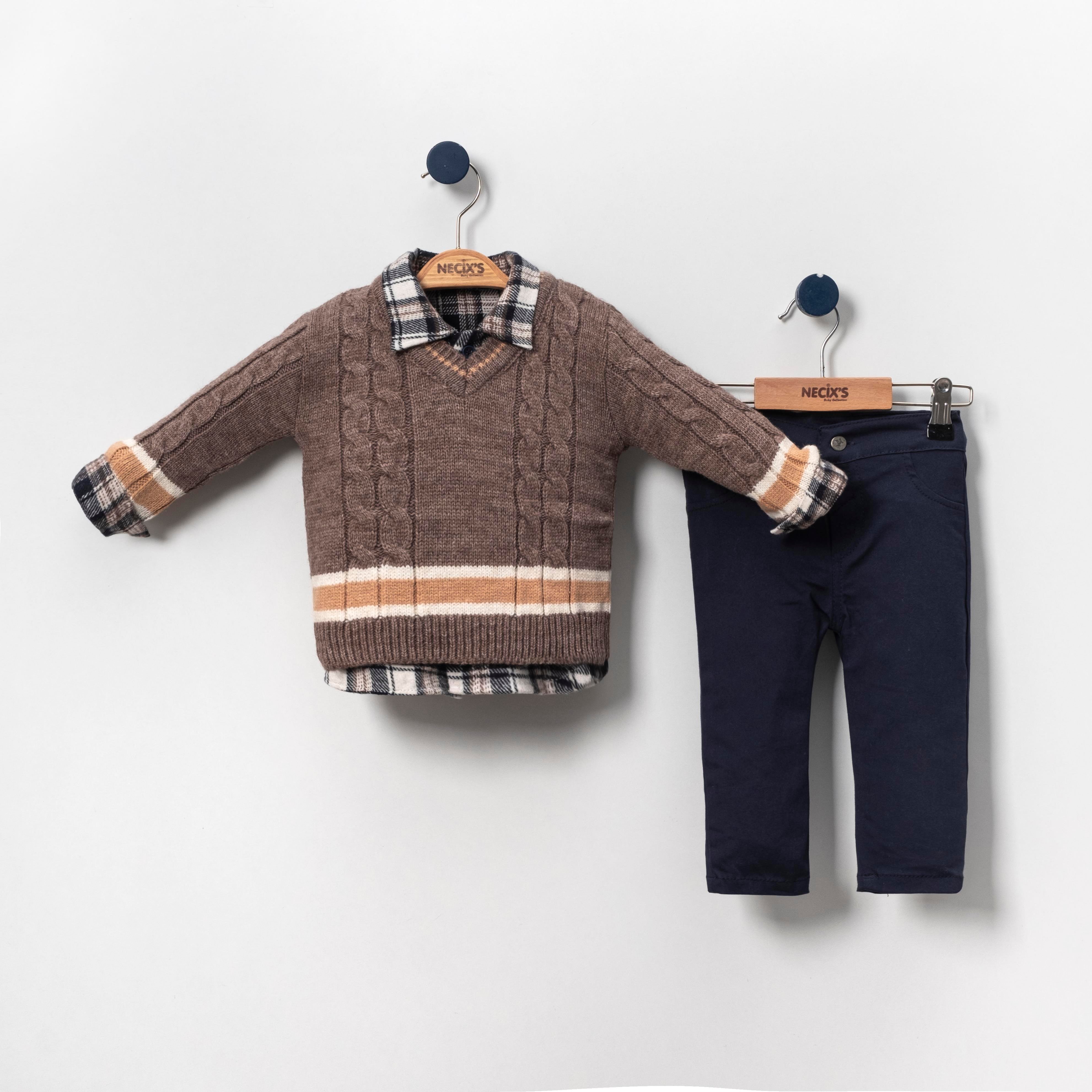 Necix's Dimyat Erkek Bebek Triko Gömlekli Üçlü Takım