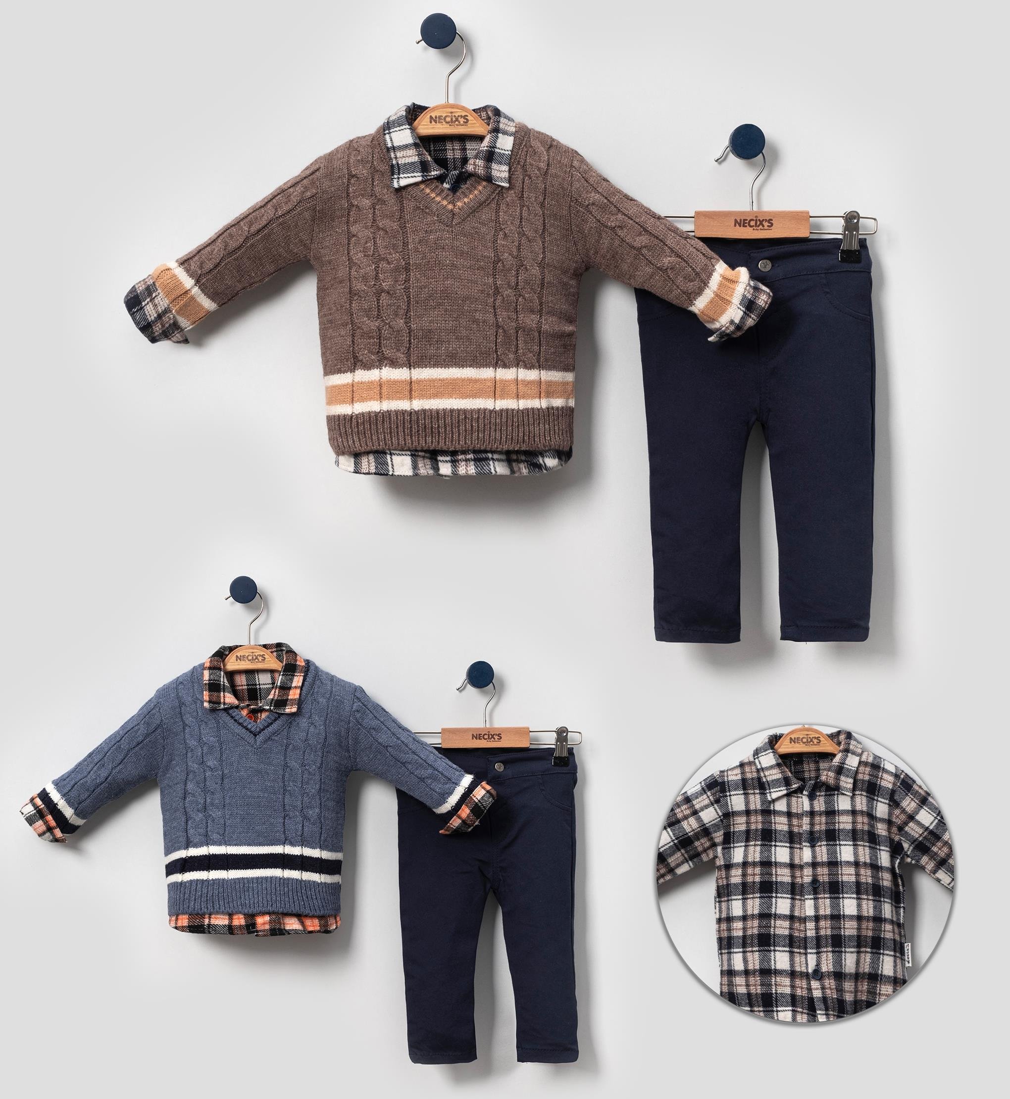 Necix's Dimyat Erkek Bebek Triko Gömlekli Üçlü Takım