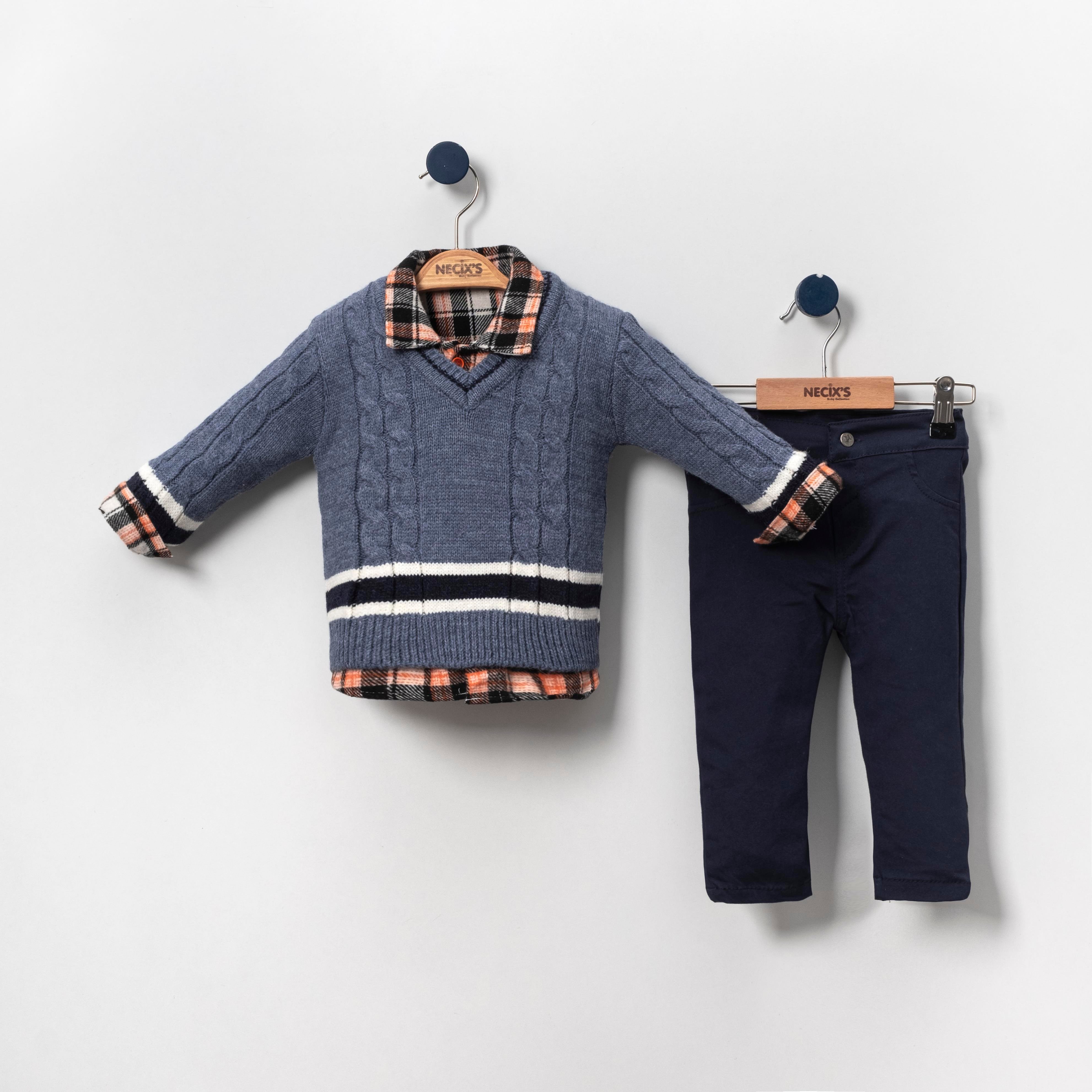 Necix's Dimyat Erkek Bebek Triko Gömlekli Üçlü Takım