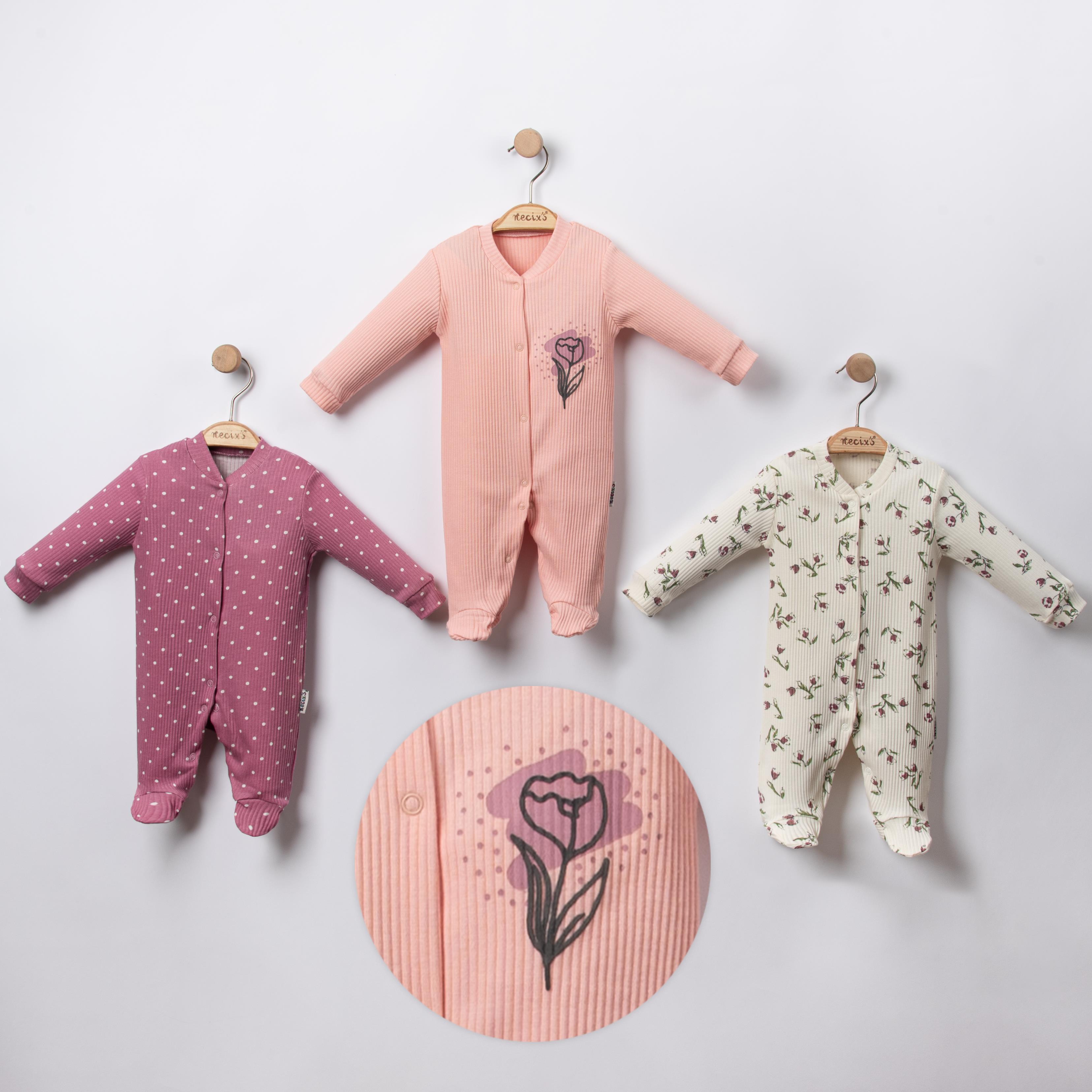 Necix's Dublin Kız Bebek Tulum 0-3 Ay, 3-6 Ay 3 Adet