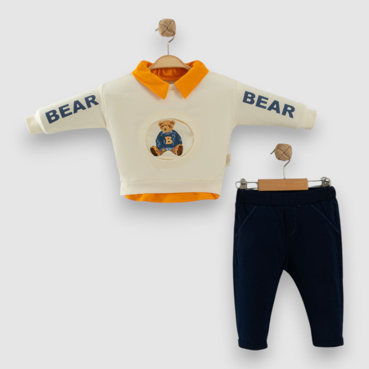 NECİXS ERKEK BEBEK GOMLEK DETAYLI BEAR 2Lİ TAKIM