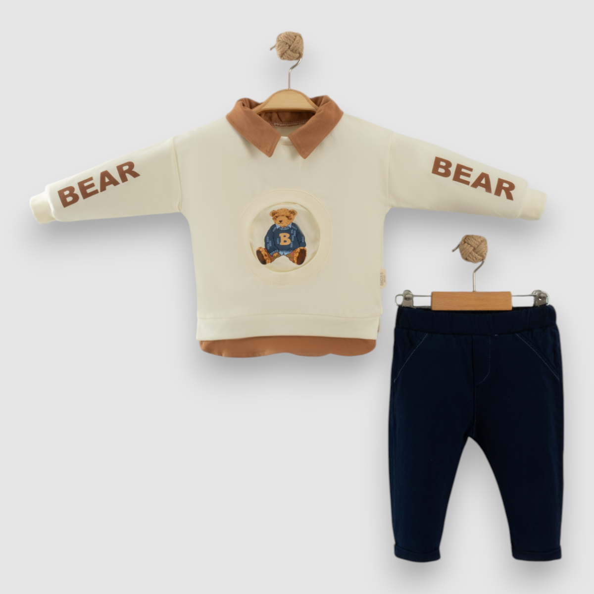 NECİXS ERKEK BEBEK GOMLEK DETAYLI BEAR 2Lİ TAKIM