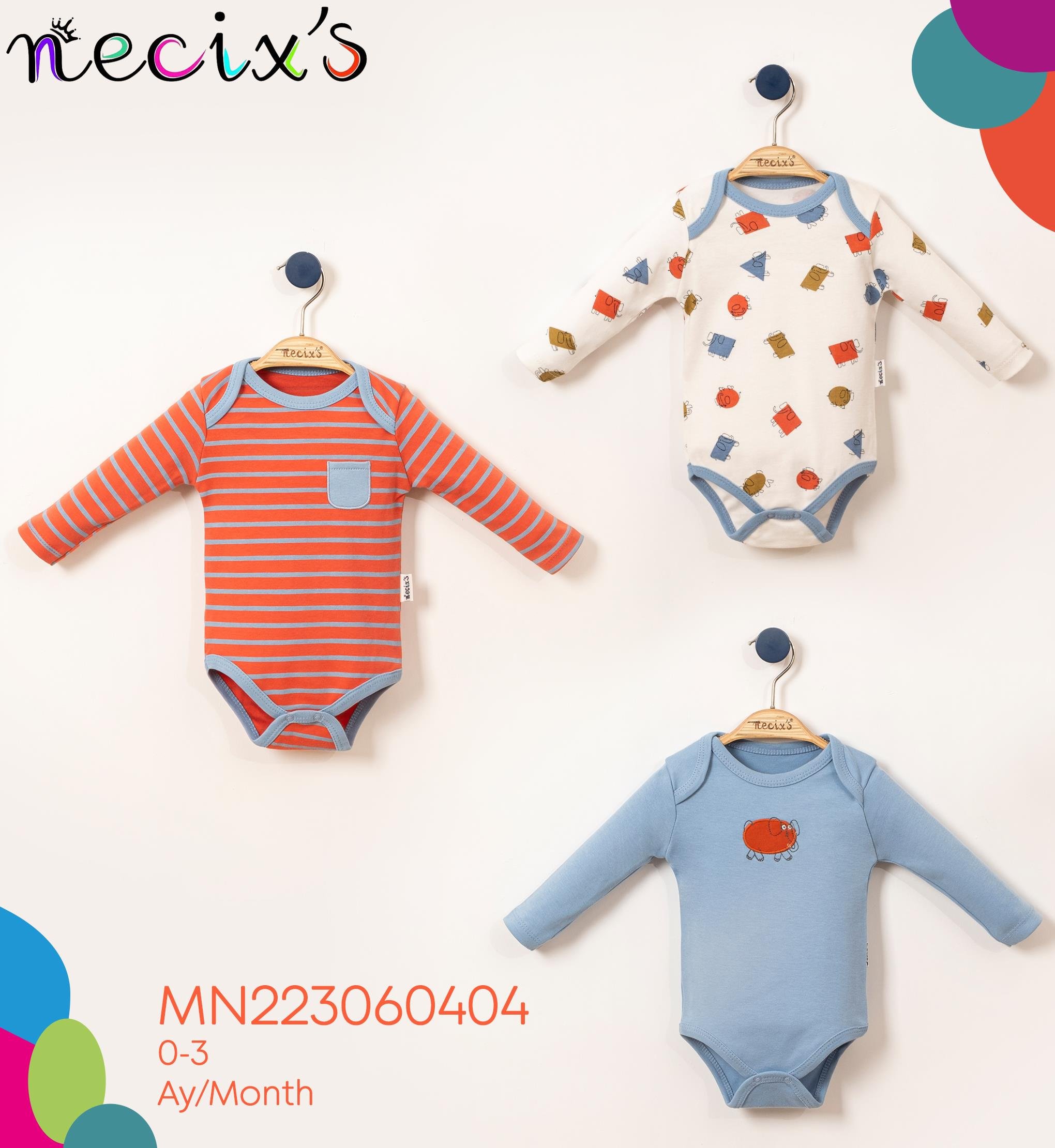 Necix's Geometrik Fil Erkek Bebek Badi 3 Adet