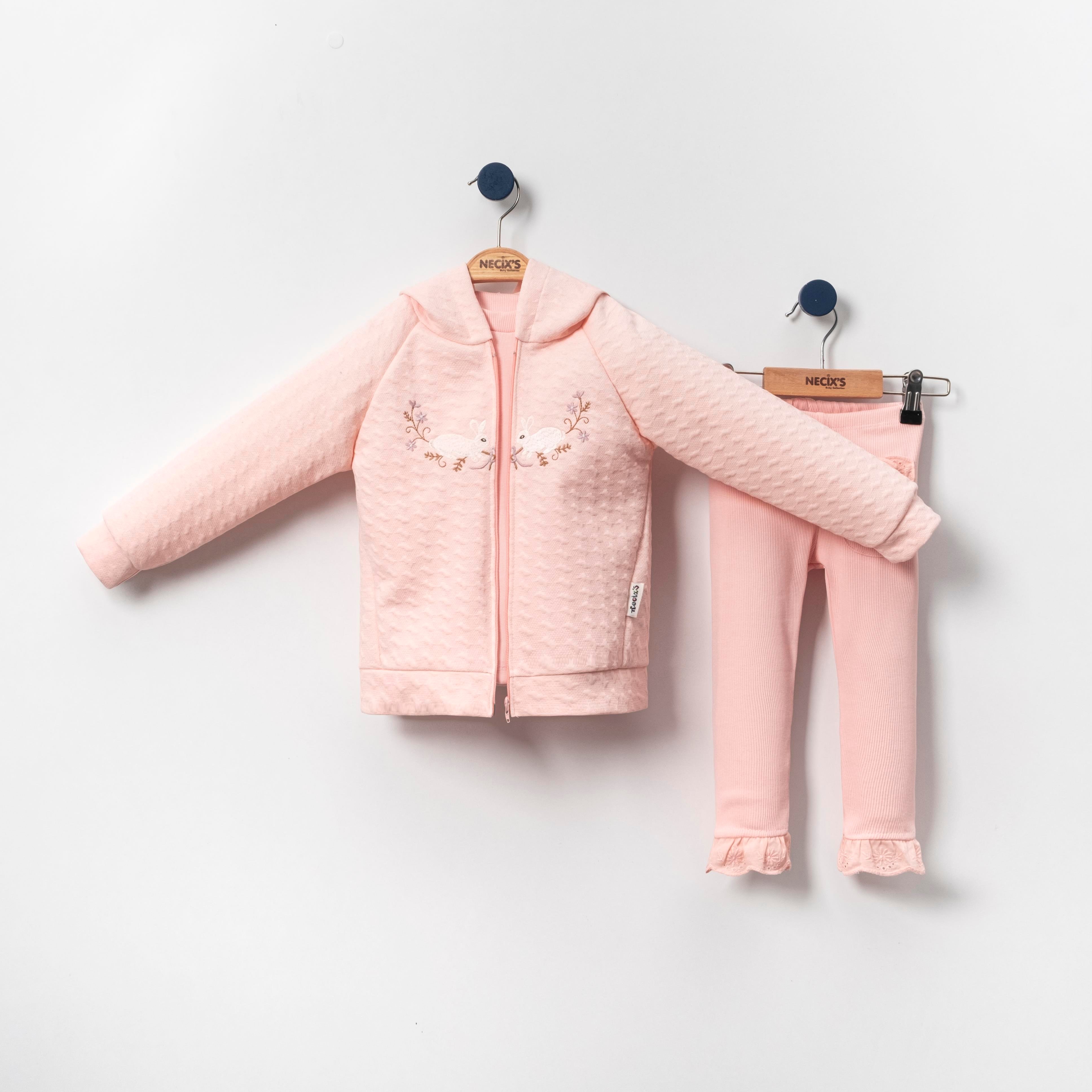 Necix's İkiz Tavşan Kapüşonlu Kız Bebek Üçlü Takım