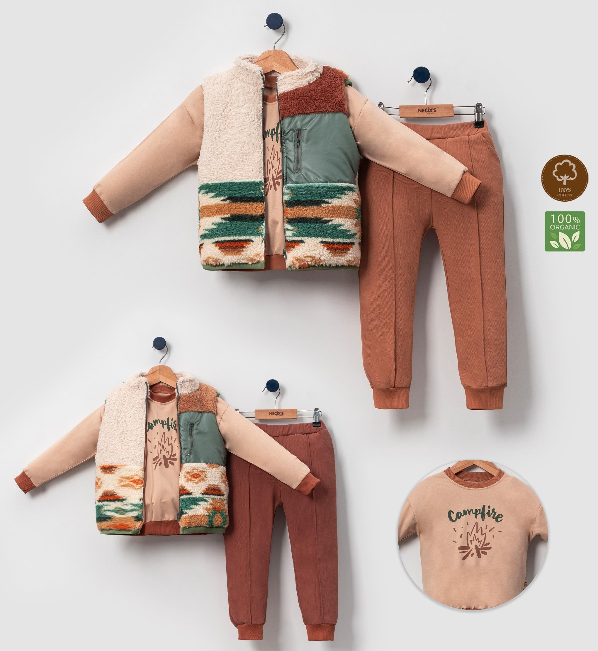 Necix's Katanya Etnik Yelekli Erkek Bebek Üçlü Takım