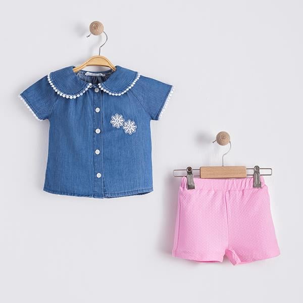 NECİXS KIZ BEBE 6/24 AY ÇİÇEKLİ YAKALI 2 Lİ TAKIM