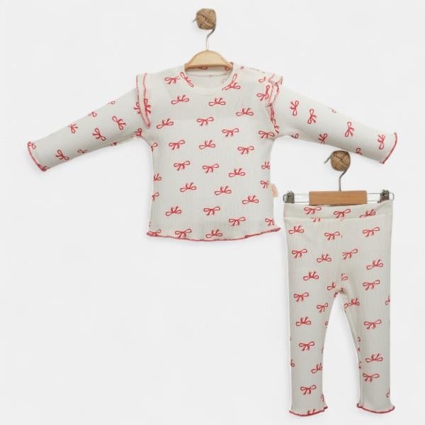 NECİXS KIZ BEBE KIRMIZI FİYONKLU TAKIM 6/24 AY