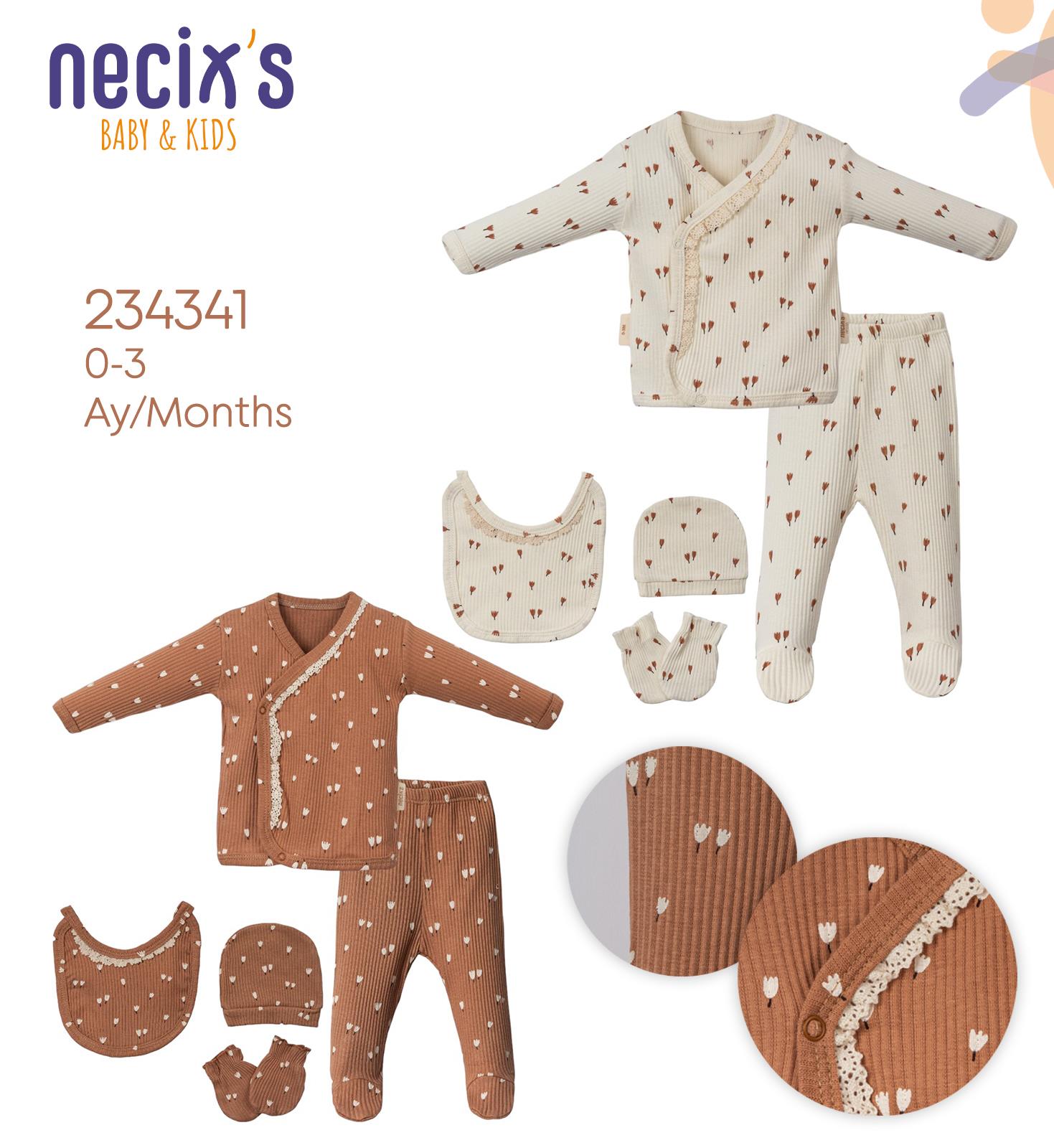 Necix's Lale Baskılı Kız  Bebek Hastane Çıkışı Beşli Set
