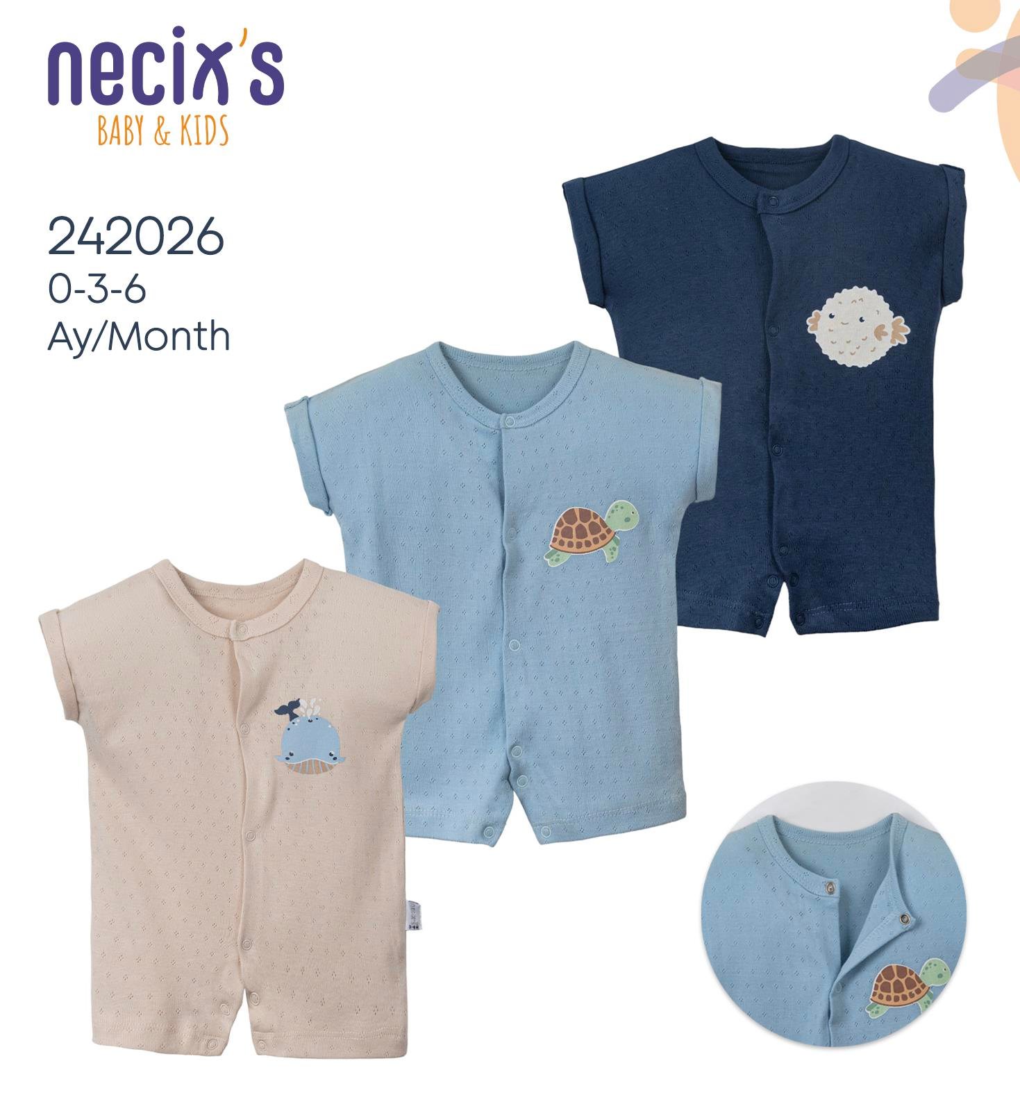 Necix's Milen Erkek Bebek Tulum 0-3 Ay, 3-6 Ay 3 Adet