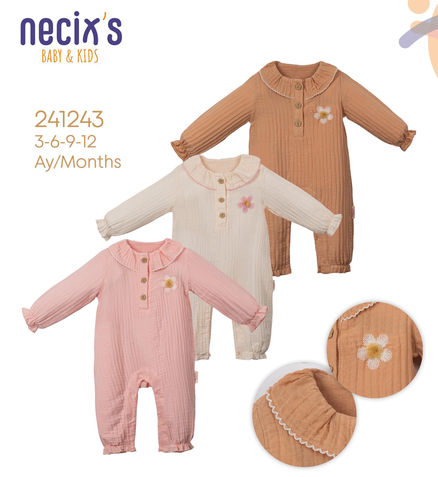 Necix's Müslin Çiçek Desenli Kız Bebek Tulum