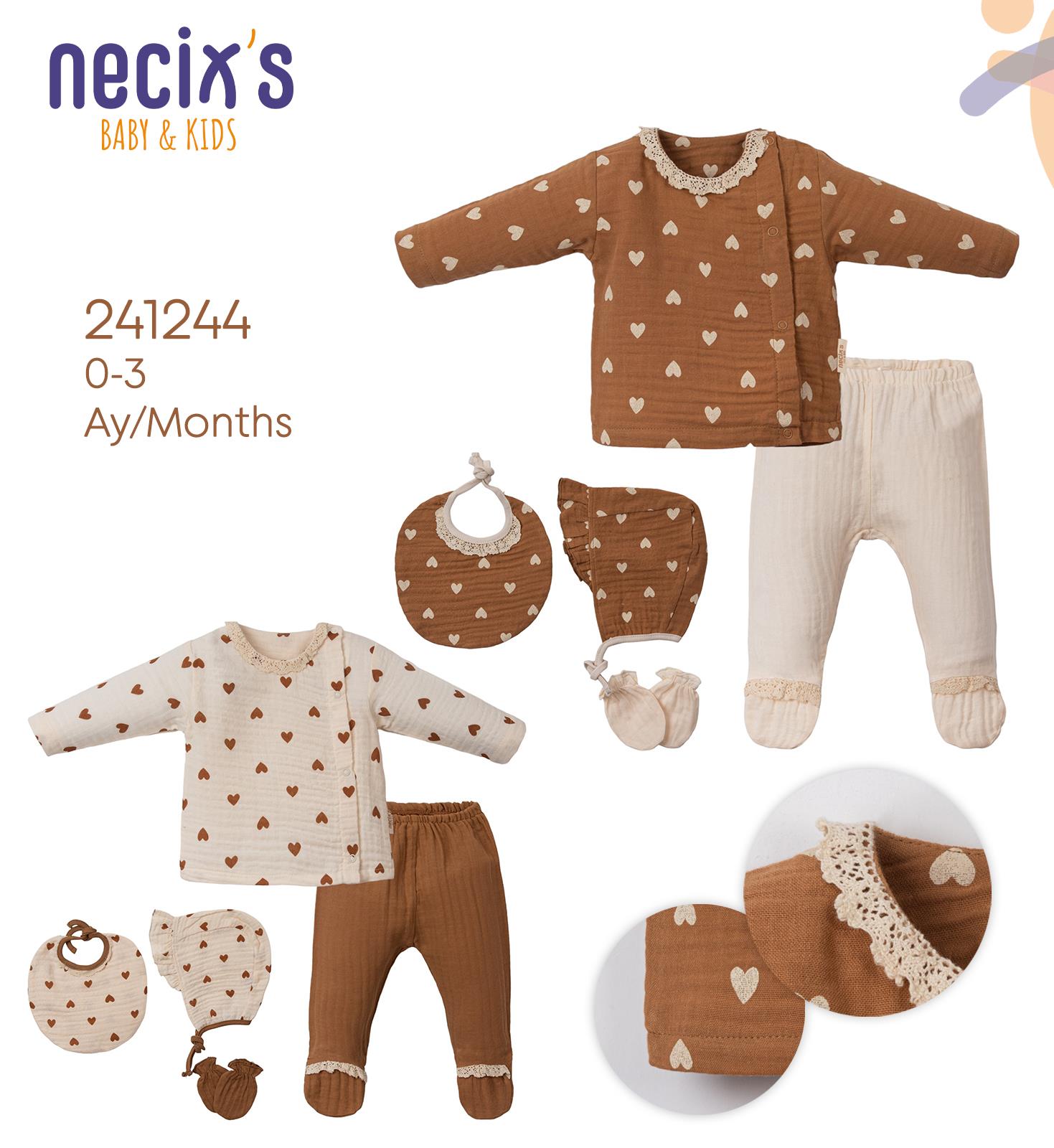 Necix's Ohrid Müslin Kız Bebek Hastane Çıkışı Beşli Set