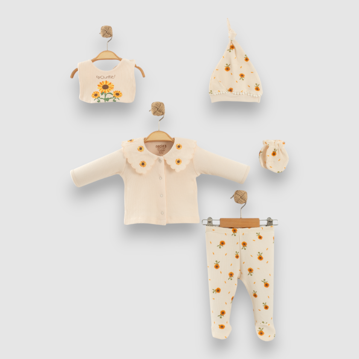 NECİXS PAPATYA DESEN KIZ BEBEK 0-3 AY 5PCS YENİDOĞAN SET