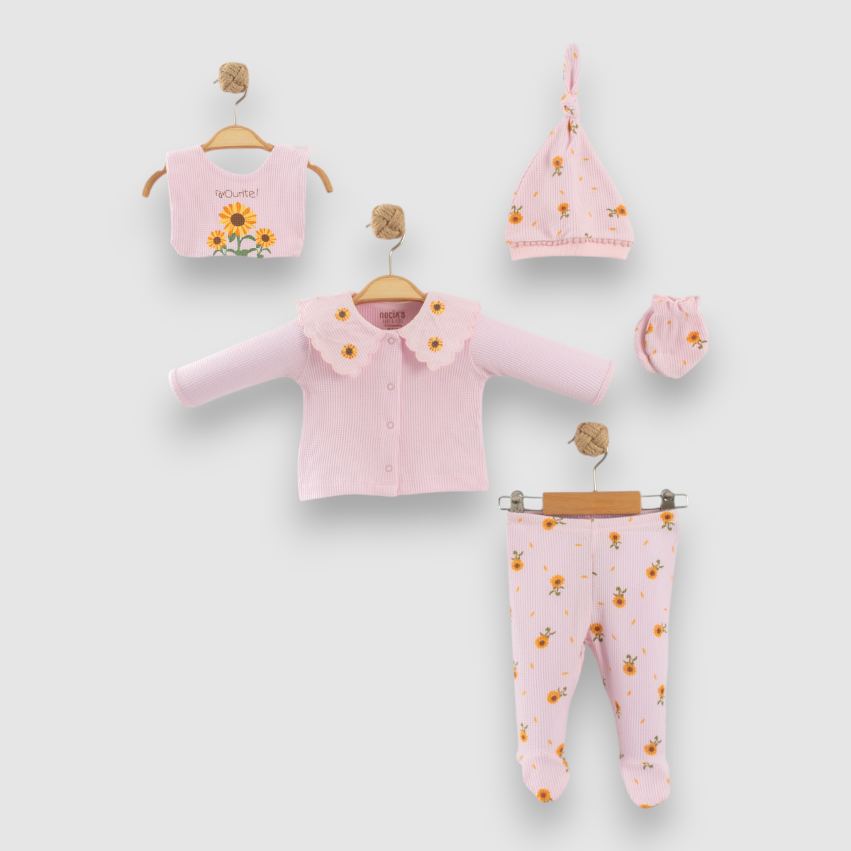 NECİXS PAPATYA DESEN KIZ BEBEK 0-3 AY 5PCS YENİDOĞAN SET