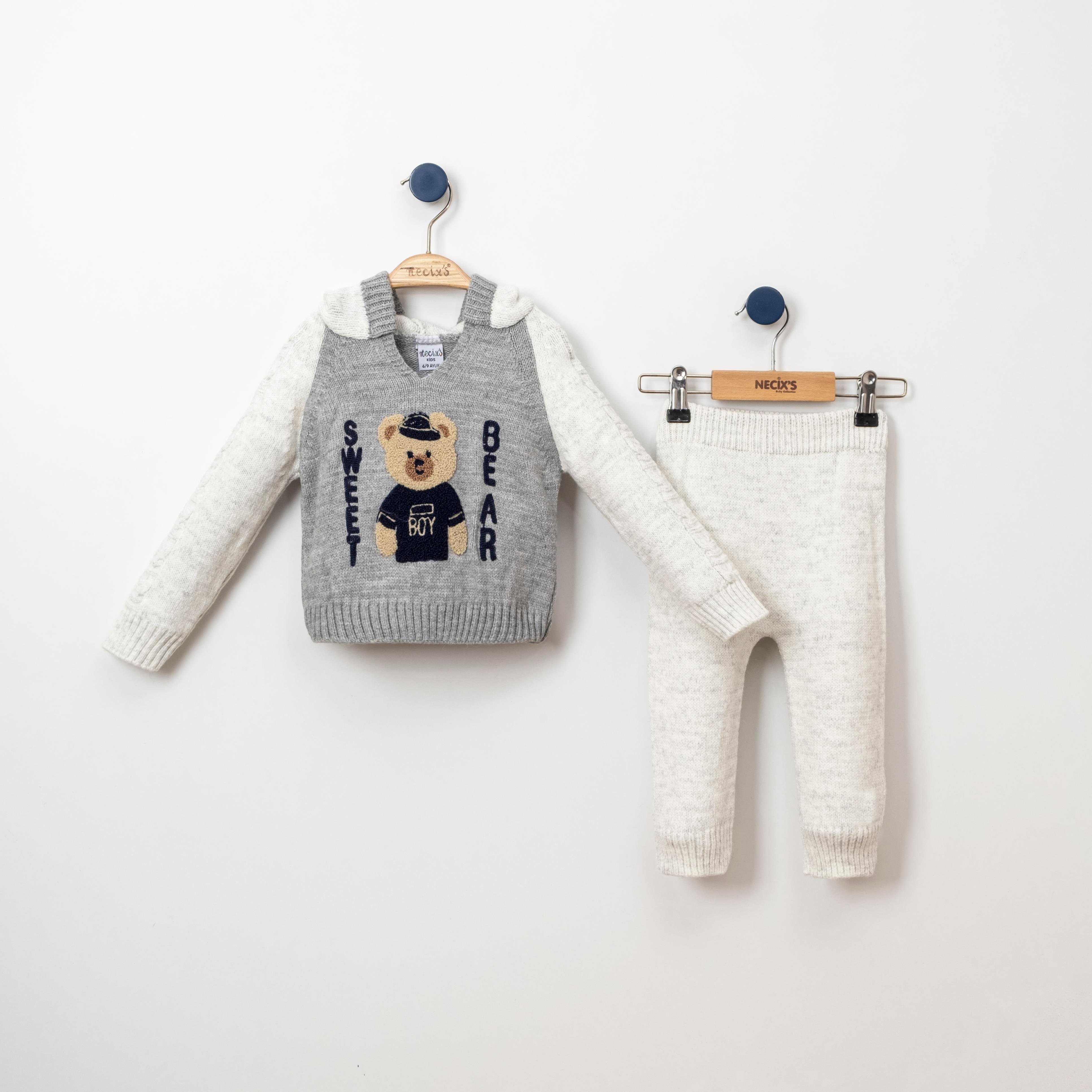 Necix's Sweet Bear Erkek Bebek Kapüşonlu Triko İkili Takım