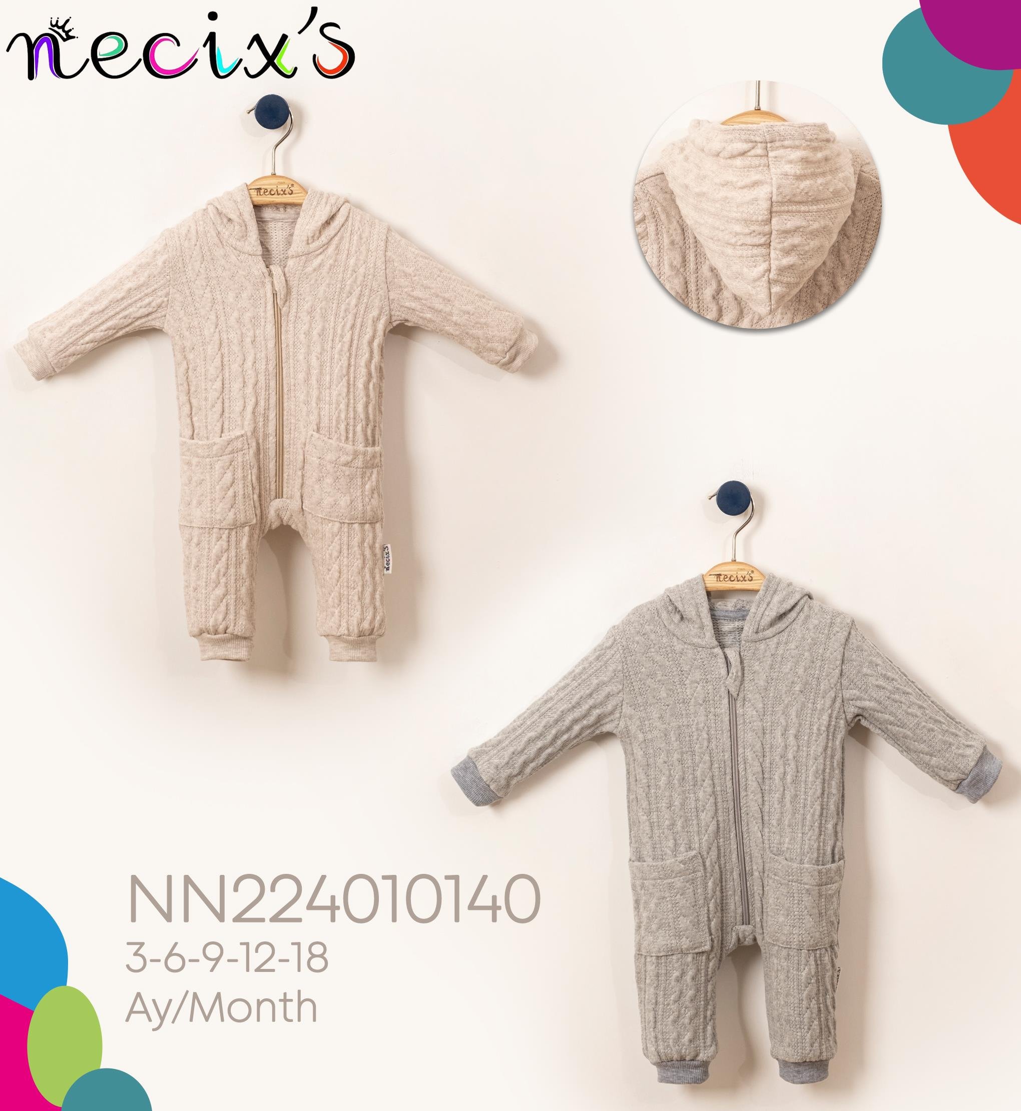 Necix's Triko Görünümlü Kapüşonlu Erkek Bebek Tulum