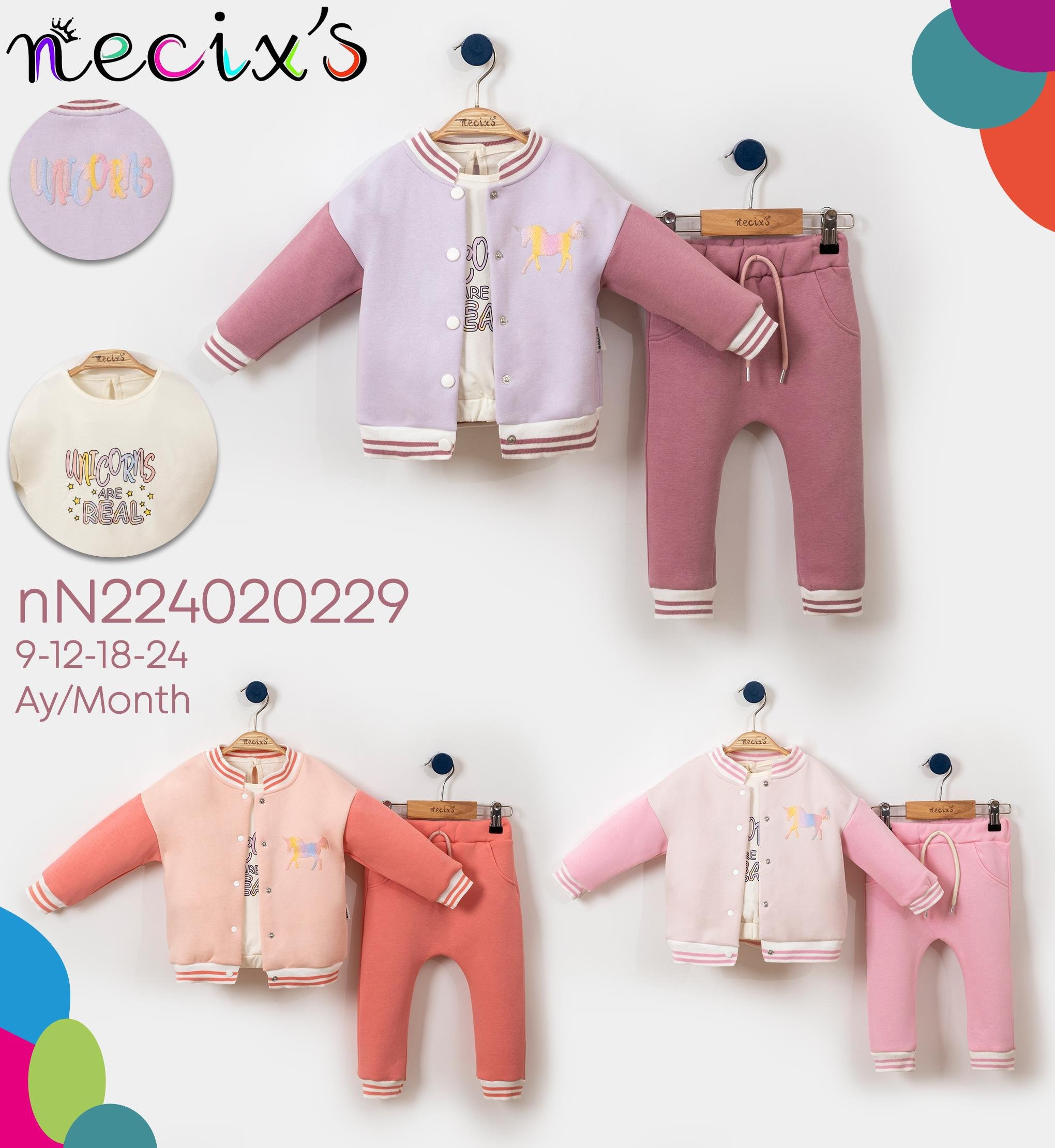 Necix's Unicorns Reals Kolej Kız Bebek Üçlü Takım