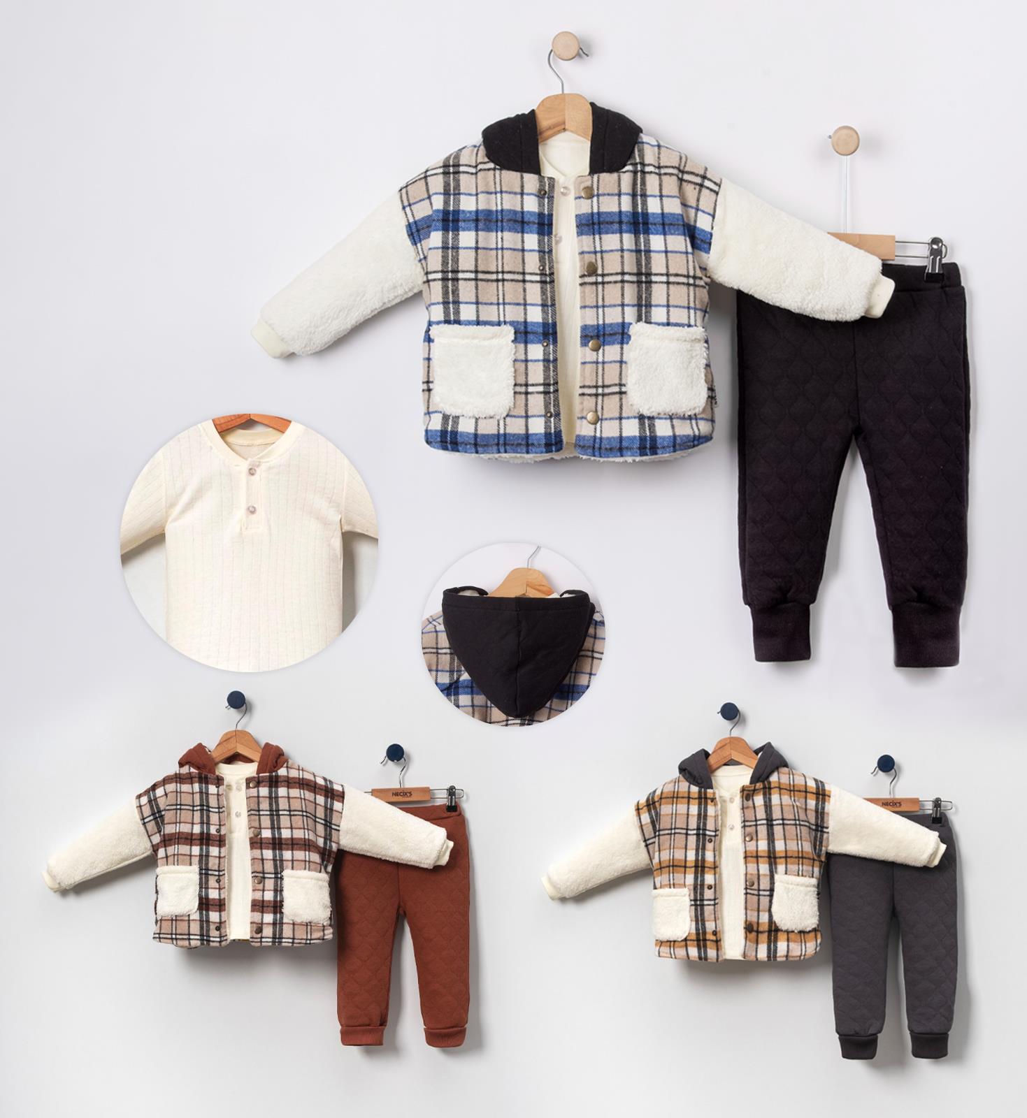 Necix's Valencia Kapüşonlu Erkek Bebek Üçlü Takım