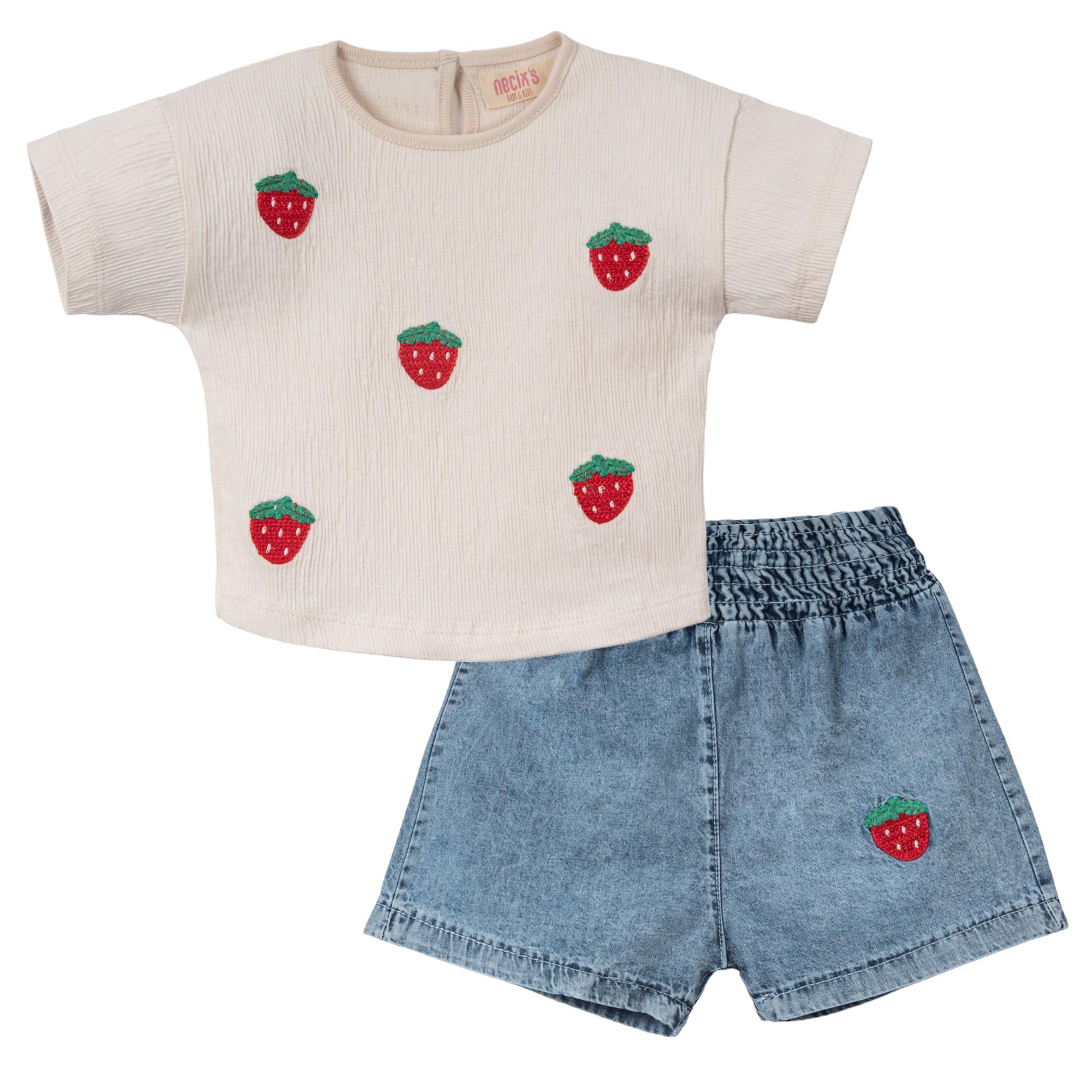 Necix's Vulcano Çilek Baskılı Kız Bebek İkili Takım