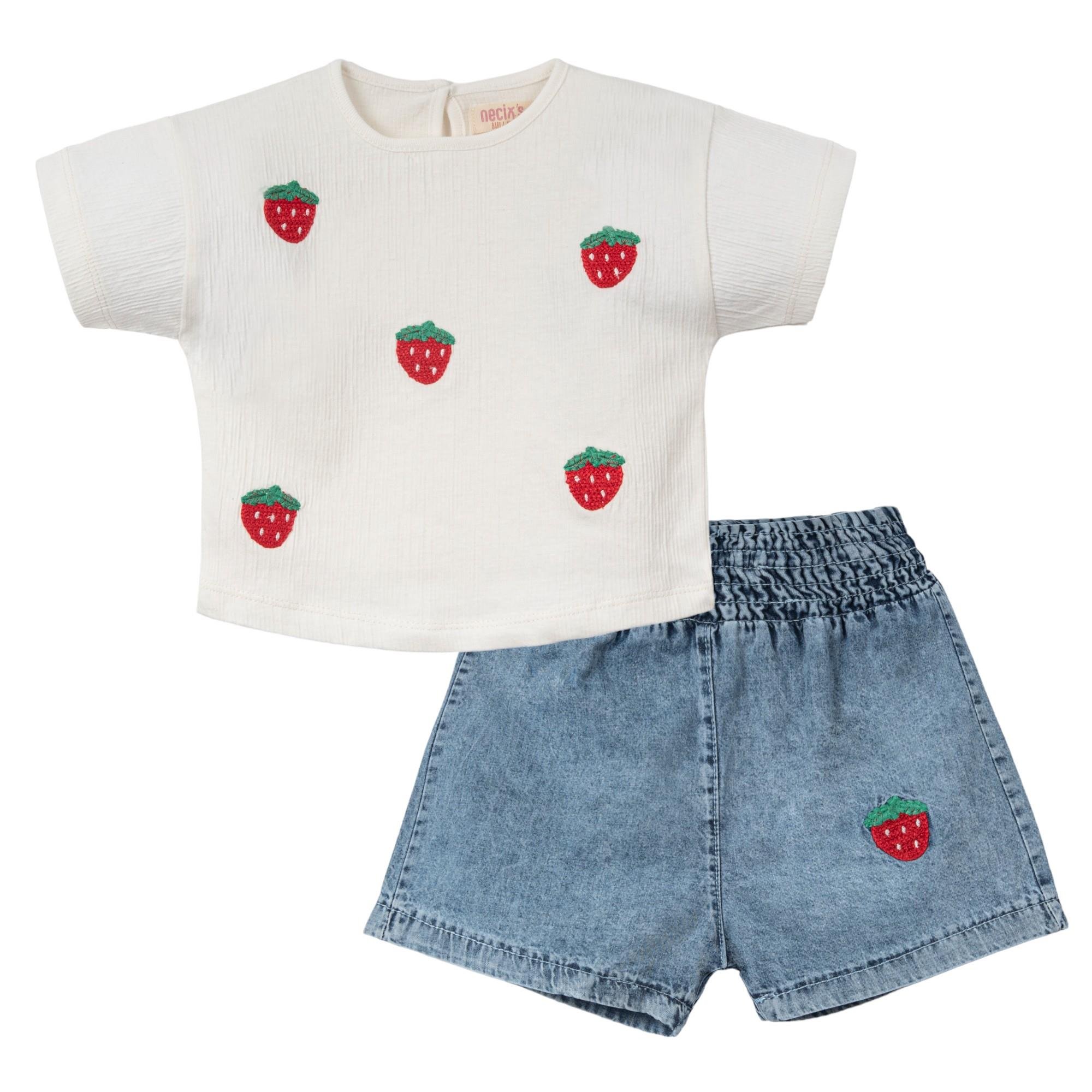 Necix's Vulcano Çilek Baskılı Kız Bebek İkili Takım