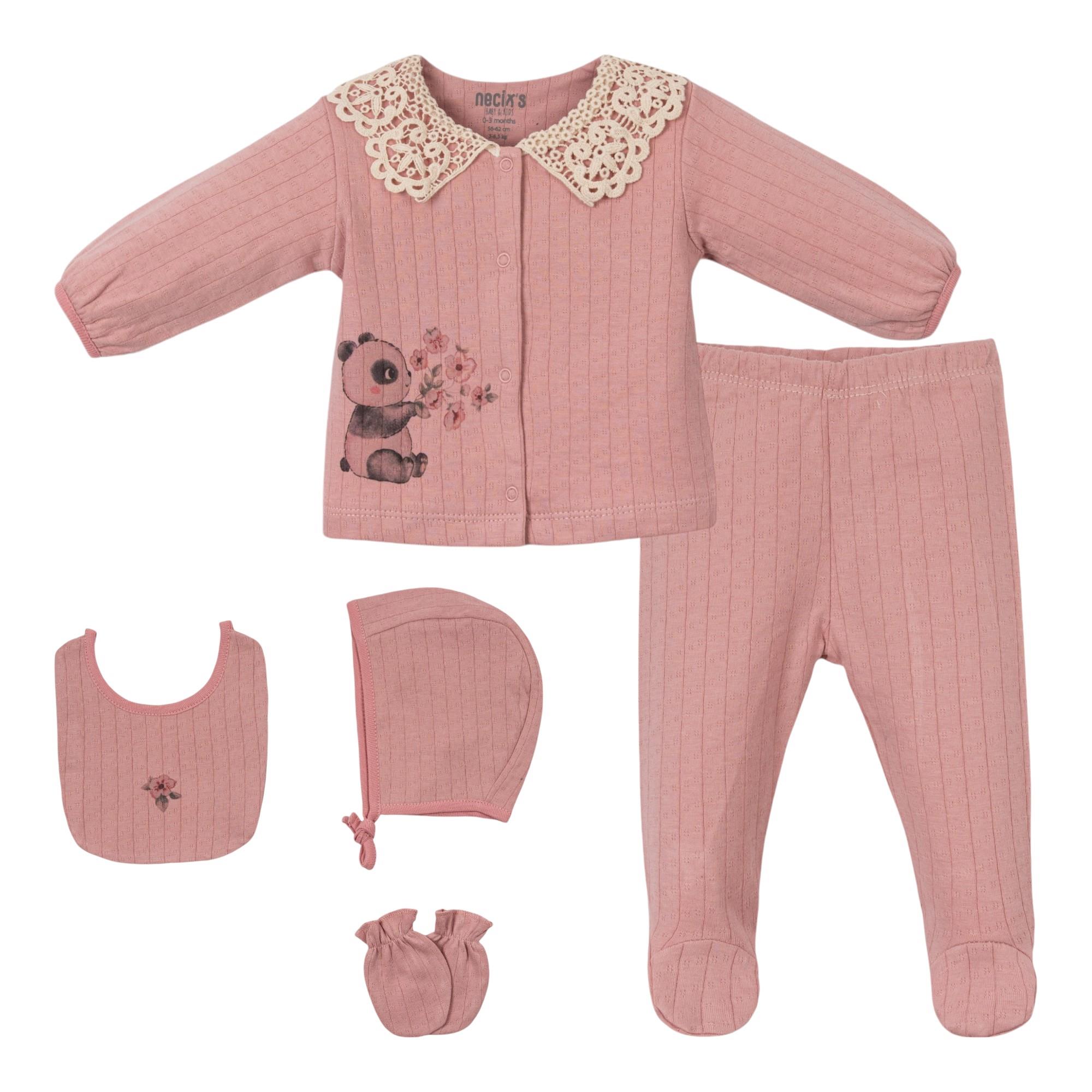 Panda Desenli Kız Bebek Hastane Çıkışı Beşli Set