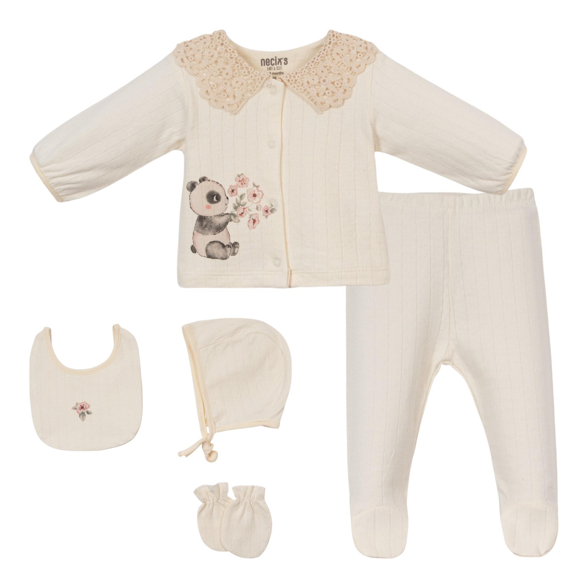 Panda Desenli Kız Bebek Hastane Çıkışı Beşli Set