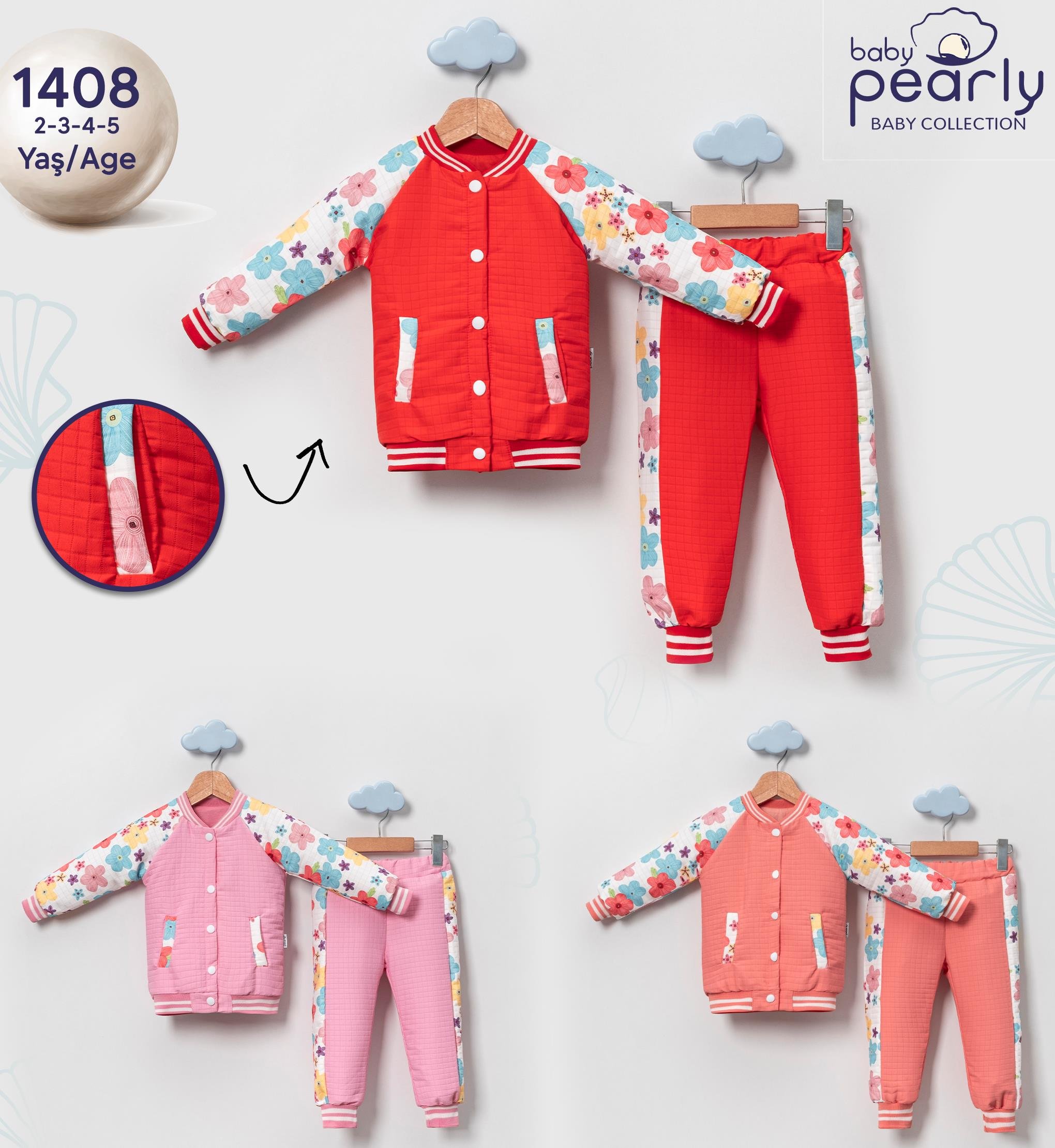 Pearly Çiçek Desenli Kız Çocuk İkili Takım