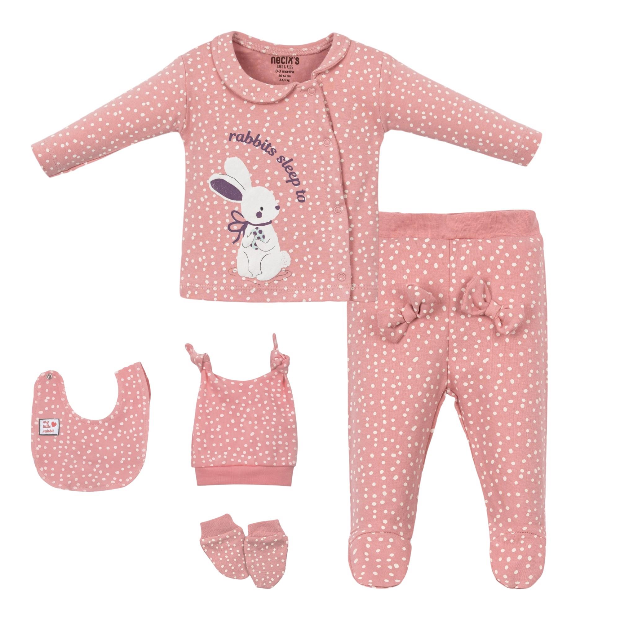 Rabbits Özgün Kız Bebek Hastane Çıkışı Beşli Set