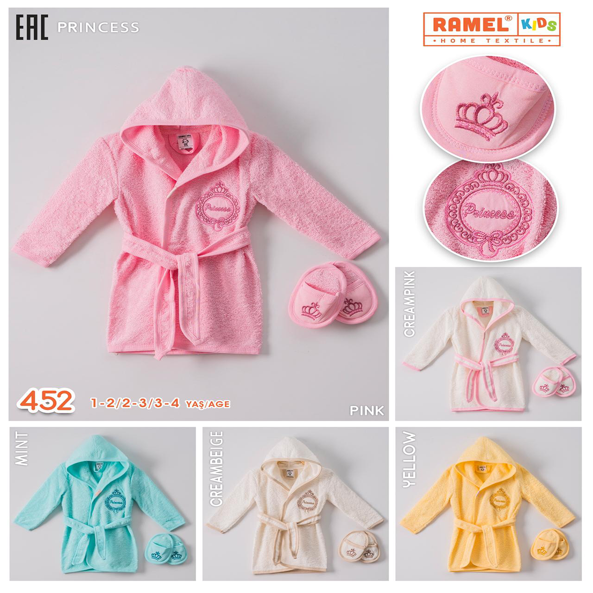 RAMEL KİDS 2 Lİ PRENS-PRENSES  BEBE BORNOZ SETİ 1-4 YAŞ