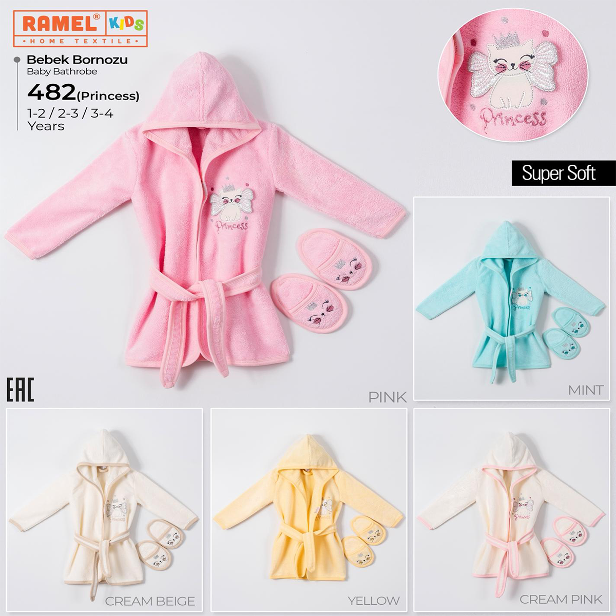 RAMEL KİDS 2 Lİ PRENS-PRENSES KEDİ BEBE BORNOZ SETİ 1-4 YAŞ