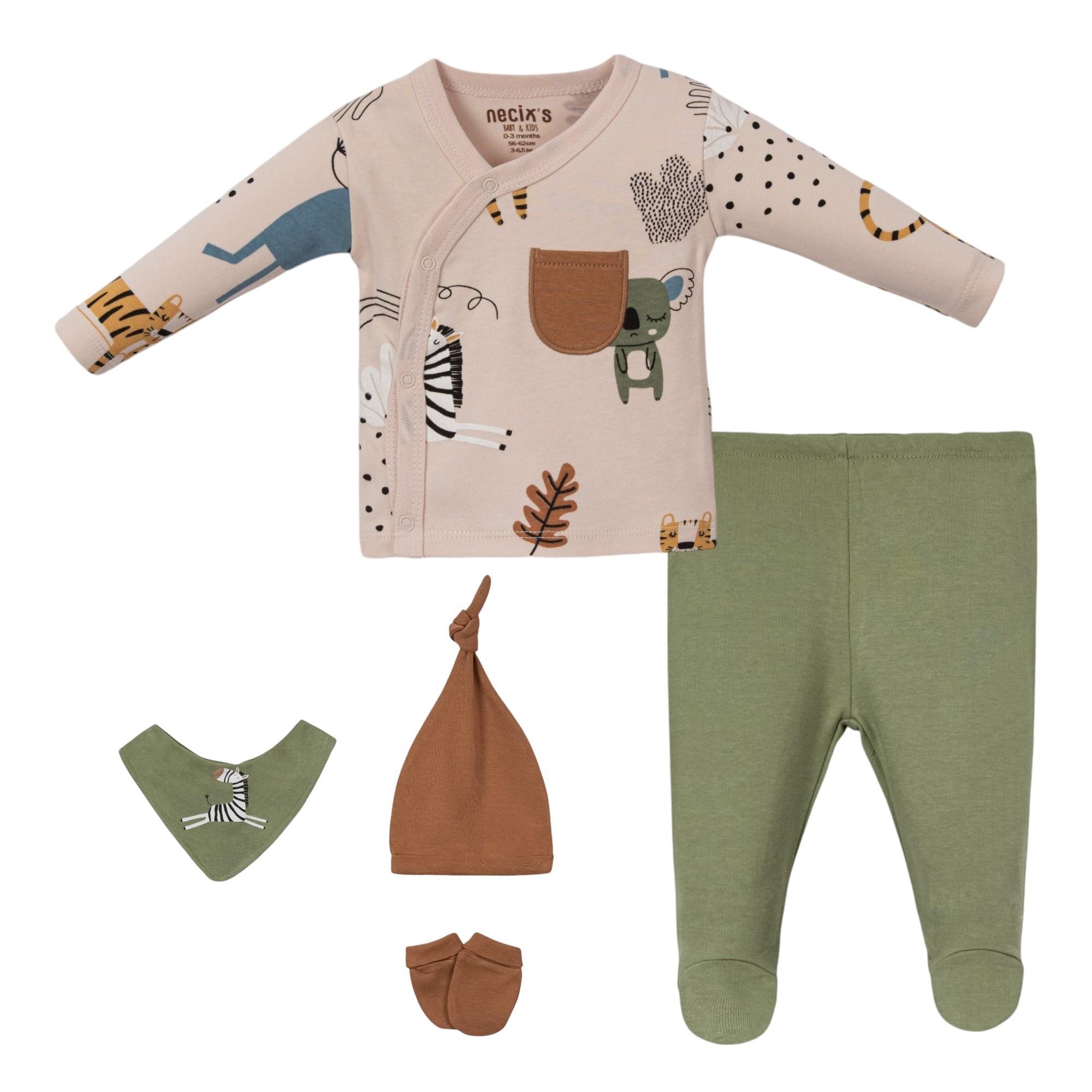 Safari Erkek Bebek Hastane Çıkışı Beşli Set