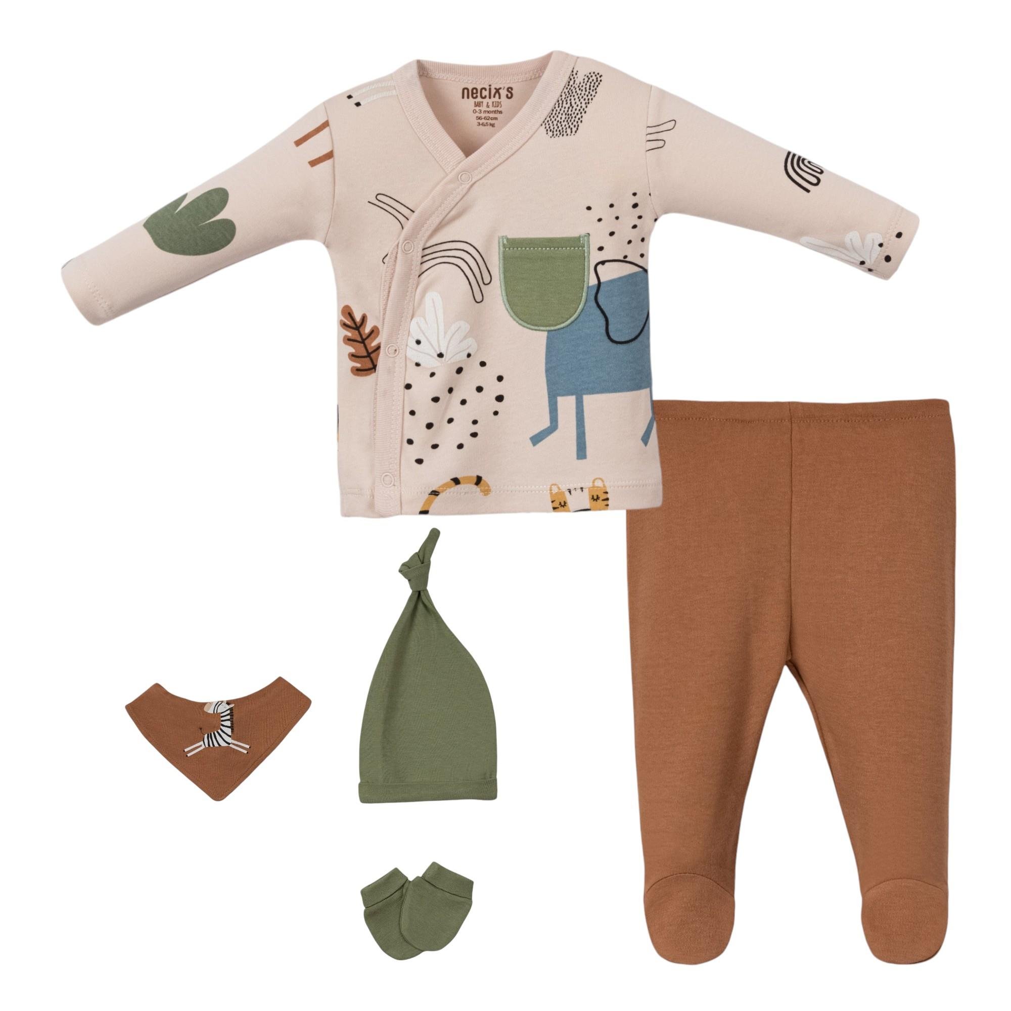 Safari Erkek Bebek Hastane Çıkışı Beşli Set