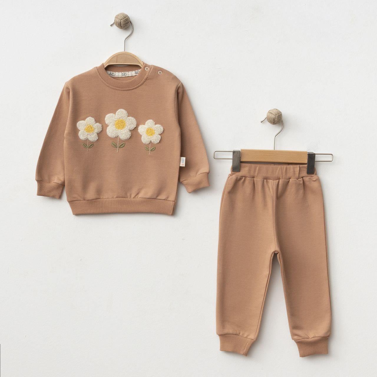 SD BABY APLİLE ÇİÇEK NAKIŞLI KIZ BEBEK 2 Lİ TAKIM