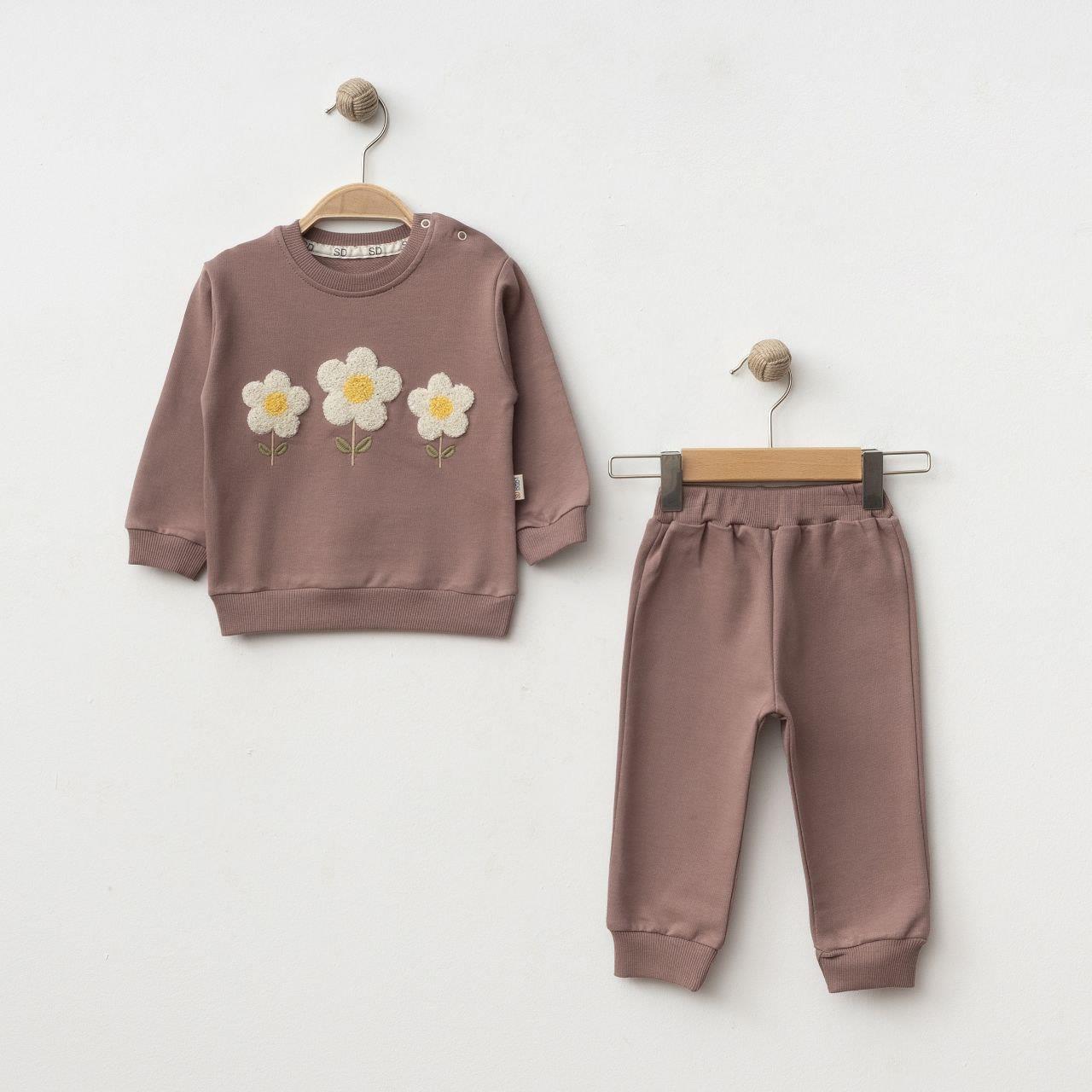 SD BABY APLİLE ÇİÇEK NAKIŞLI KIZ BEBEK 2 Lİ TAKIM