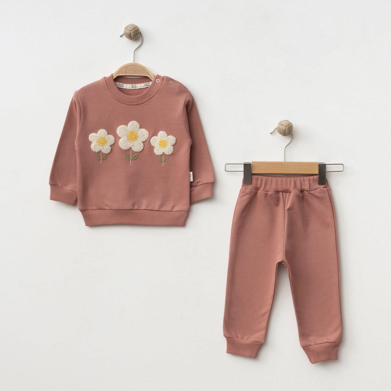 SD BABY APLİLE ÇİÇEK NAKIŞLI KIZ BEBEK 2 Lİ TAKIM