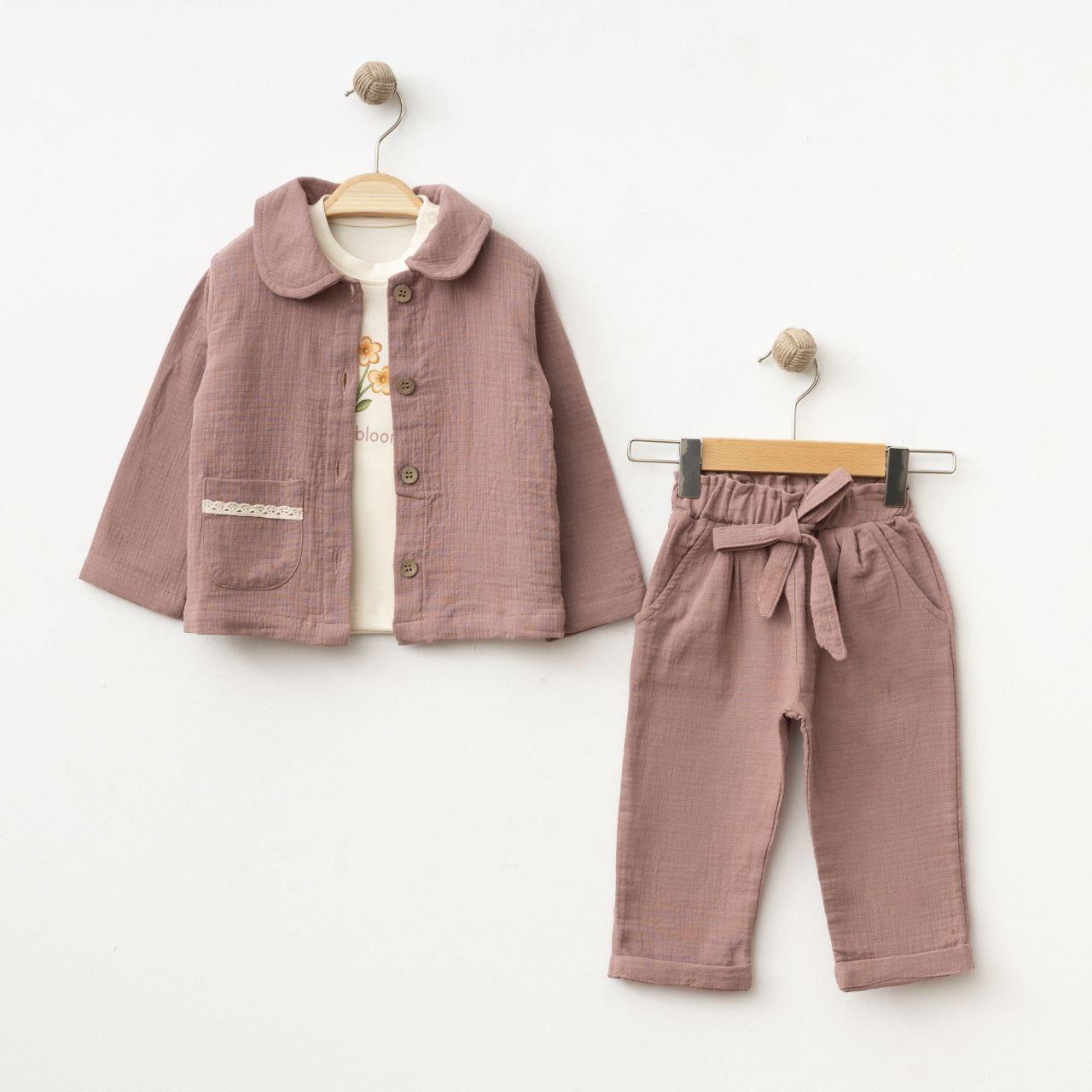 SD BABY MUSLİN BEBE YAKALI CEKETLİ 3 LÜ TAKIM 6-24 AY