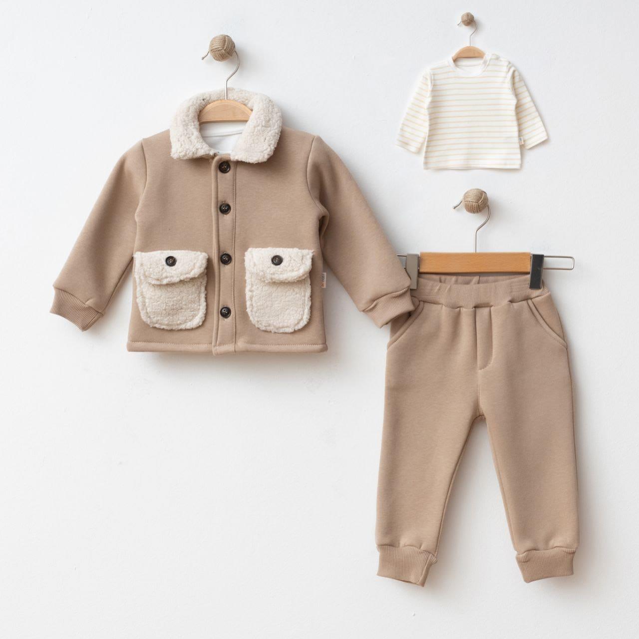 SD BEBE WELSOFT YAKALI ERKEK BEBEK CEPLİ 3 LÜ TAKIM