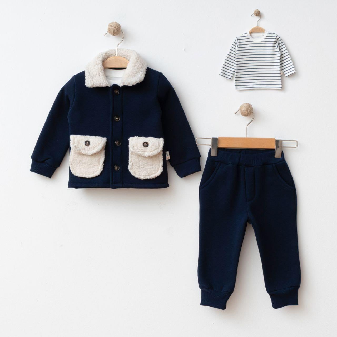 SD BEBE WELSOFT YAKALI ERKEK BEBEK CEPLİ 3 LÜ TAKIM